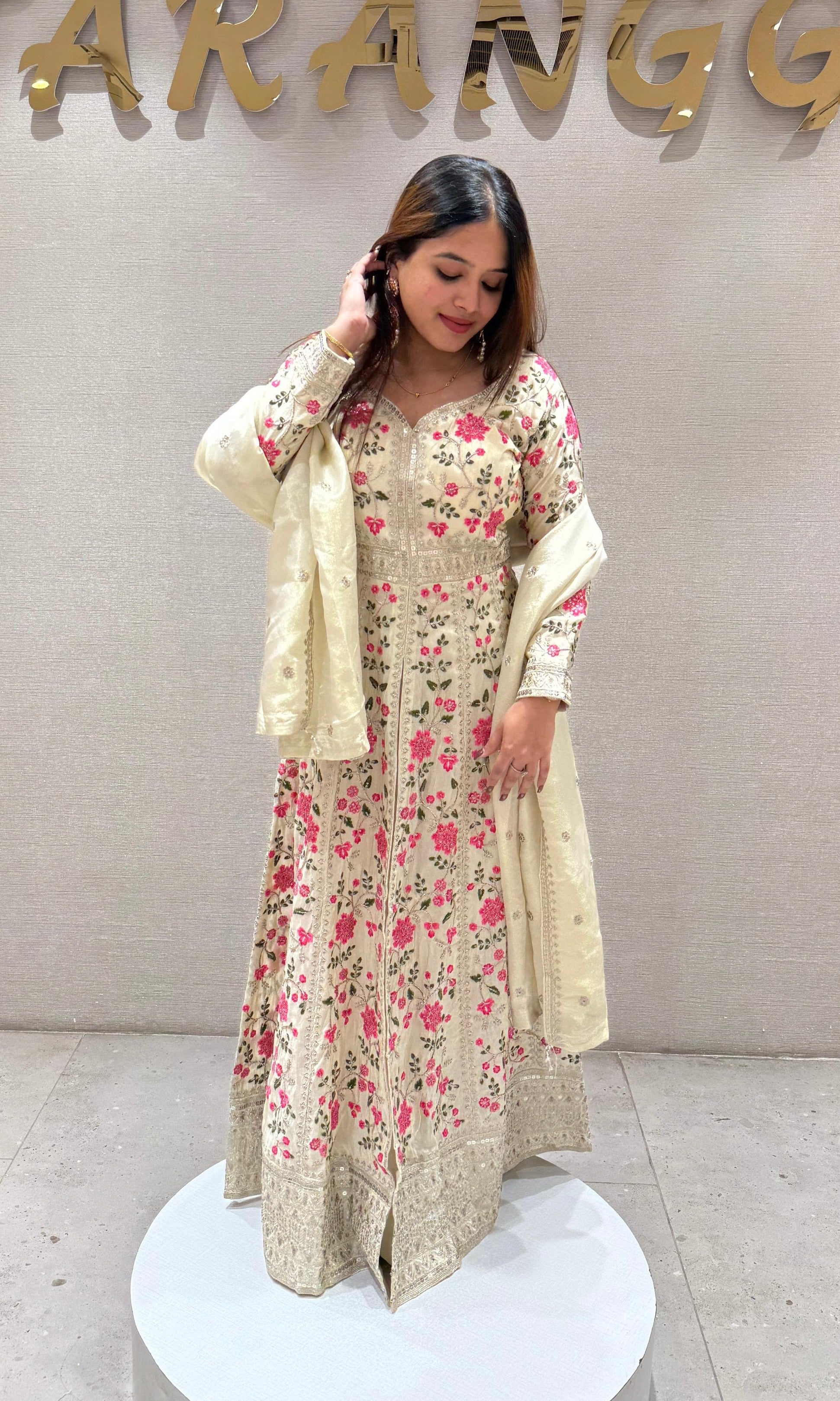 Pink and cream Anarkali