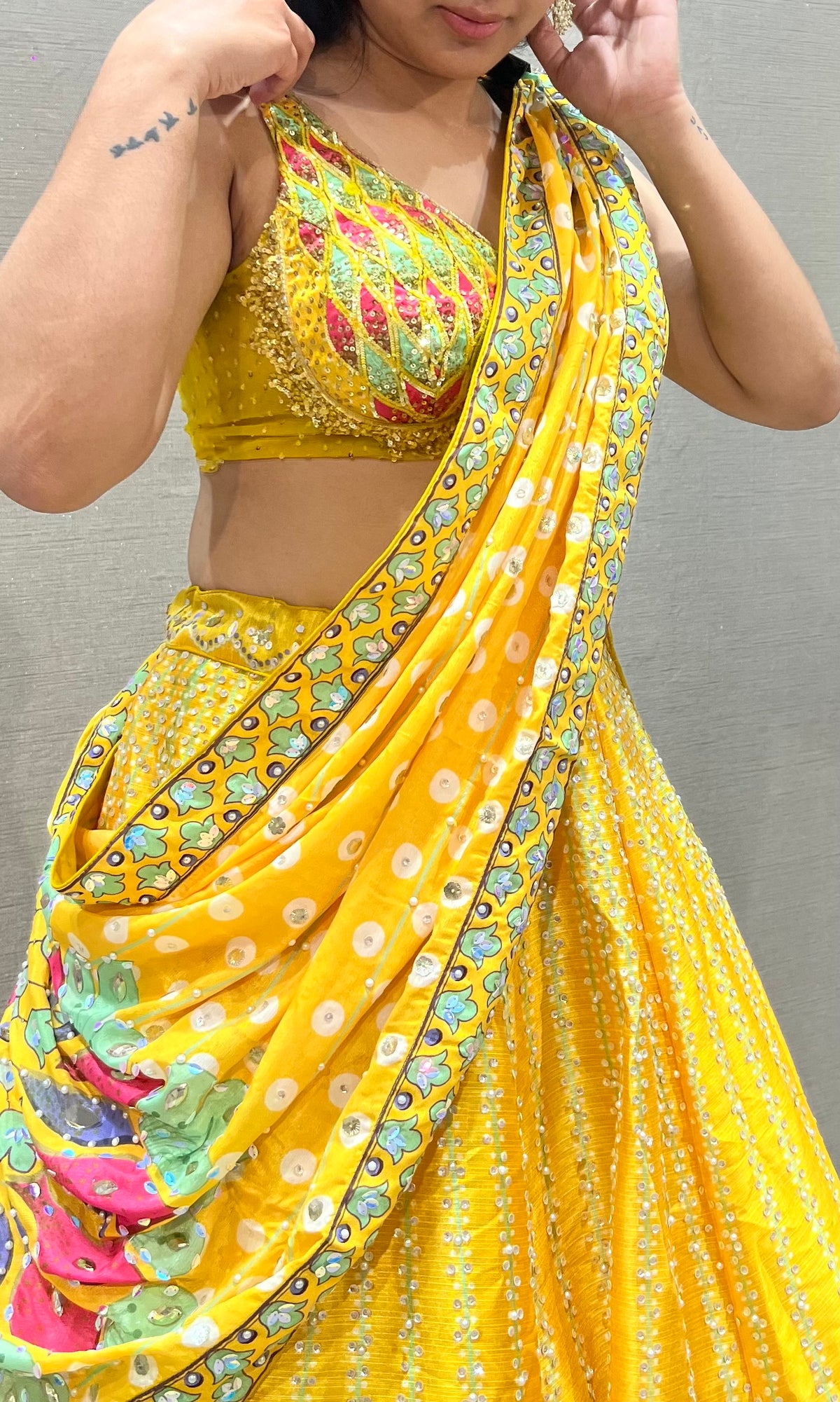 Yellow Silk Multi Floral Embroidered Lehenga set