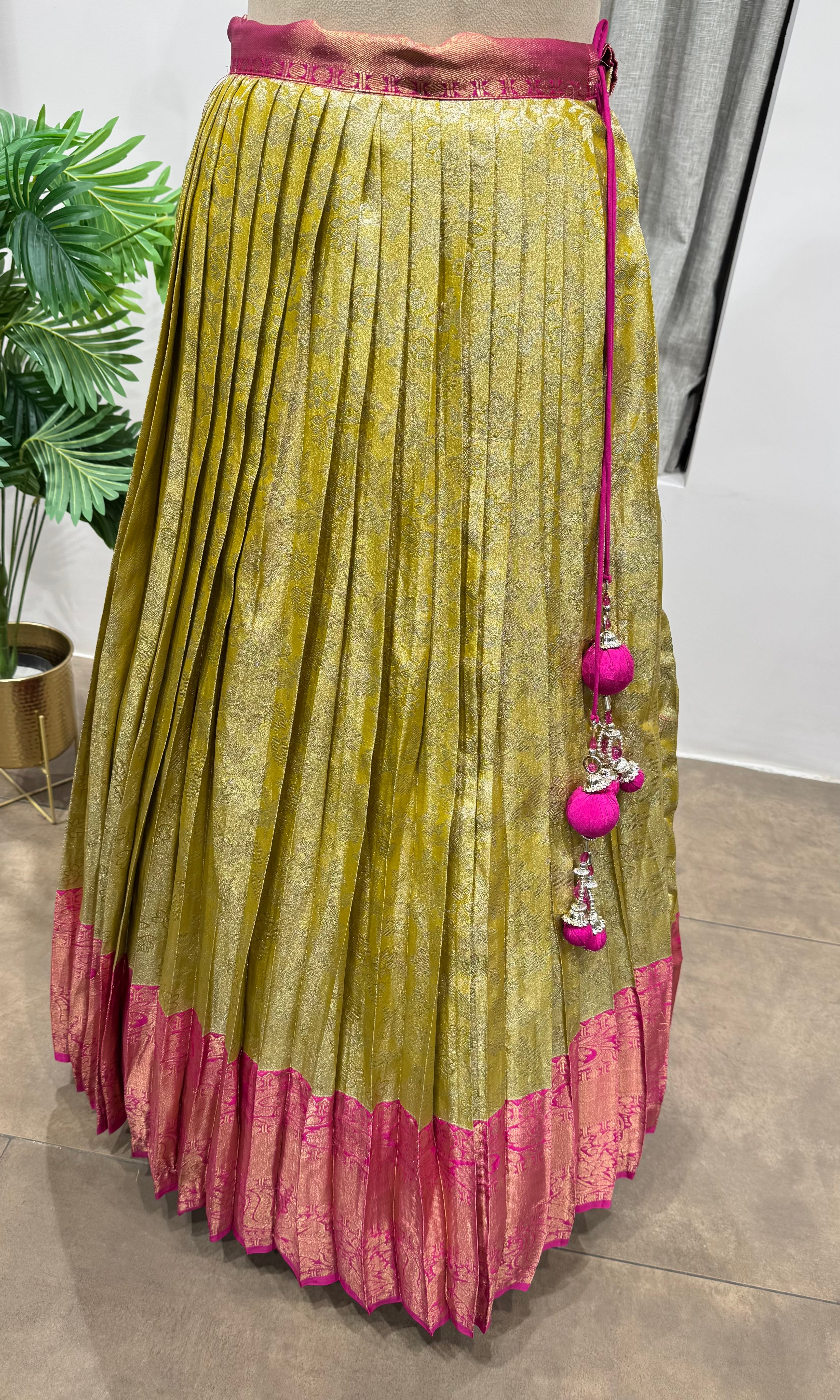 RANI PINK and gold silk BANARASI LEHENGA