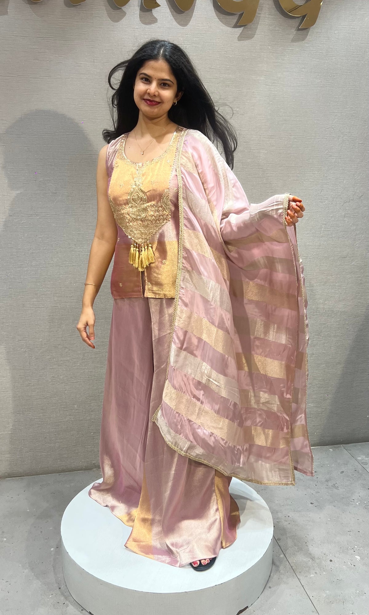 Lavender & Golden Top Satin Palazzo set with Dupatta