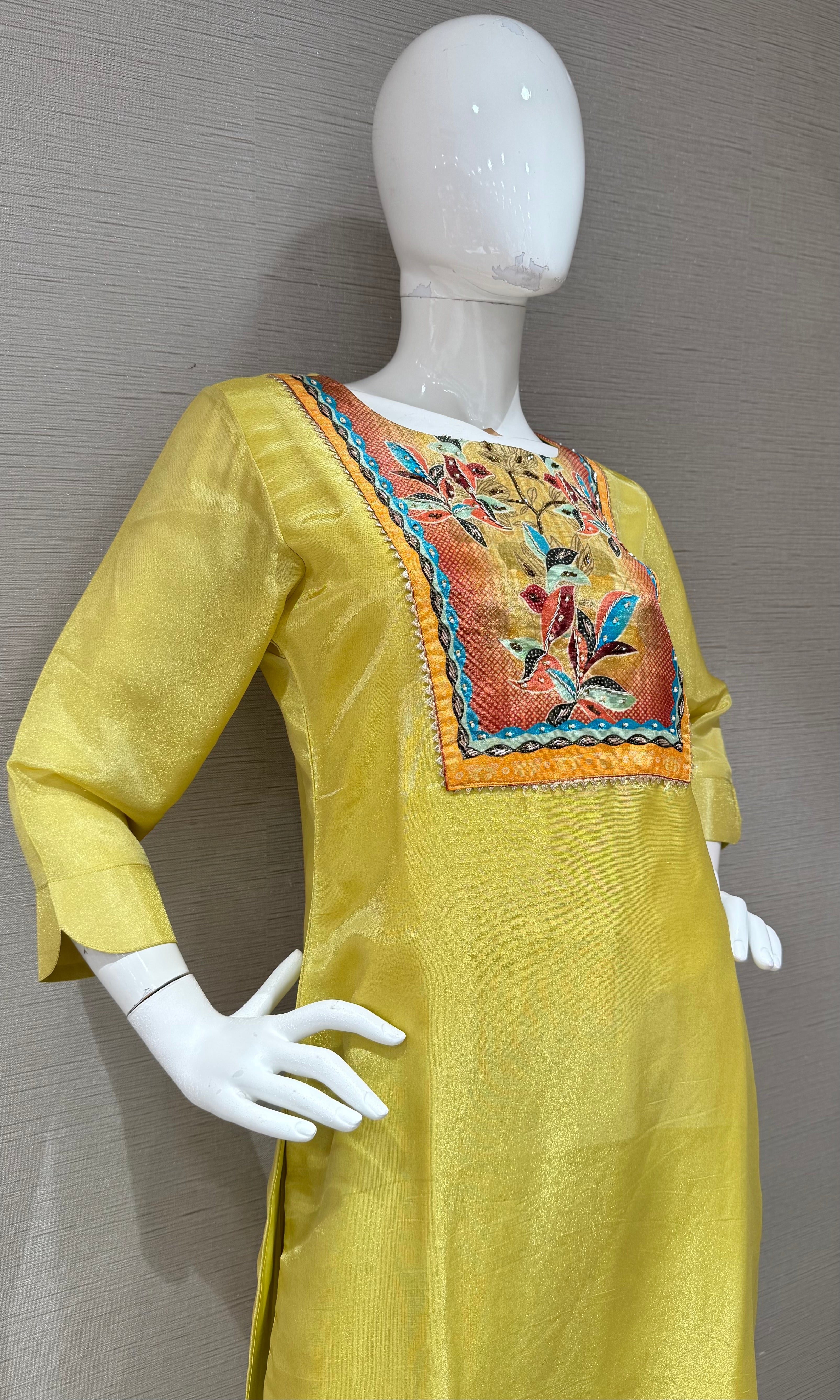 Yellow Chanderi Silk Embroidered Kurta Set