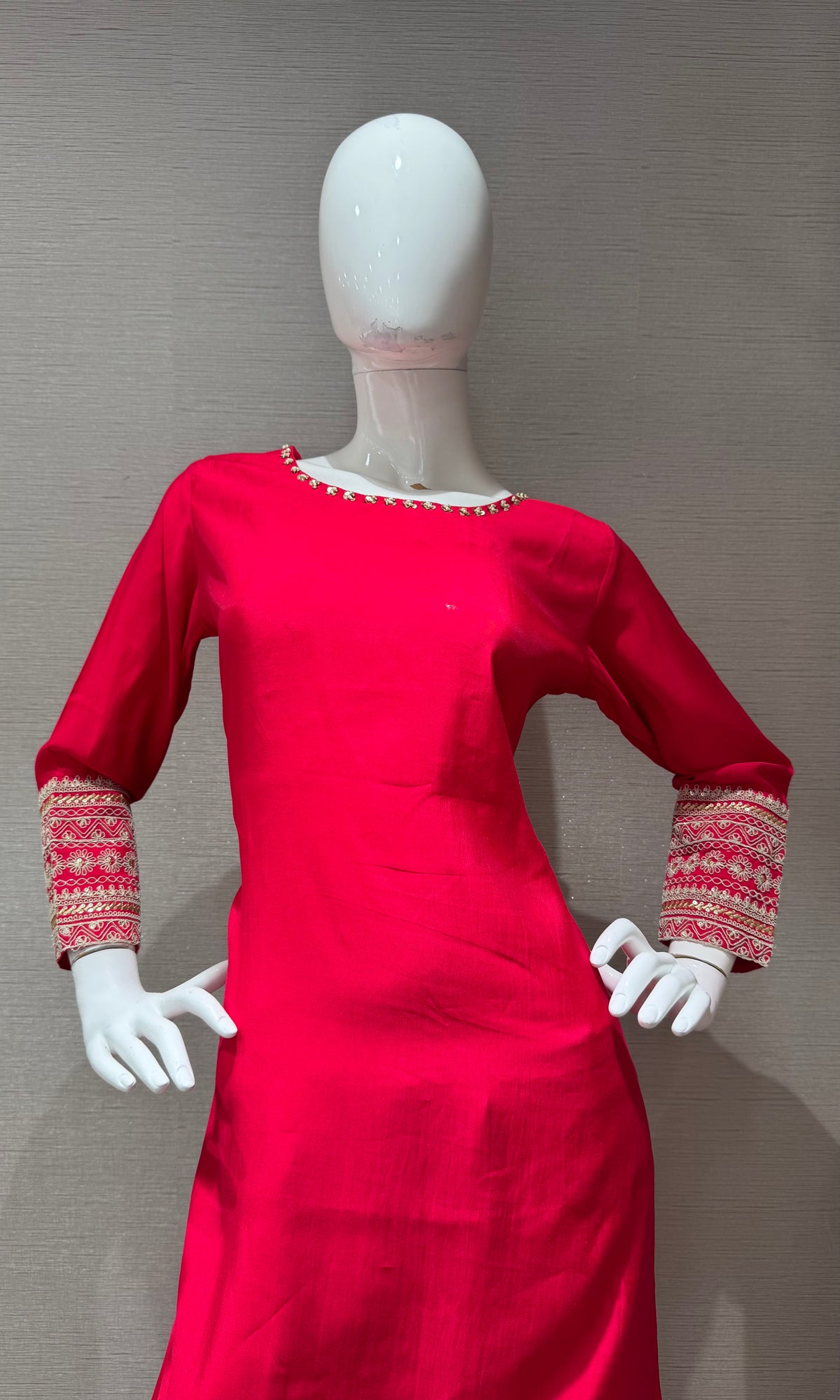 Rani silk Gold Floral Embroidery kurta set with palazzo pants & dupatta