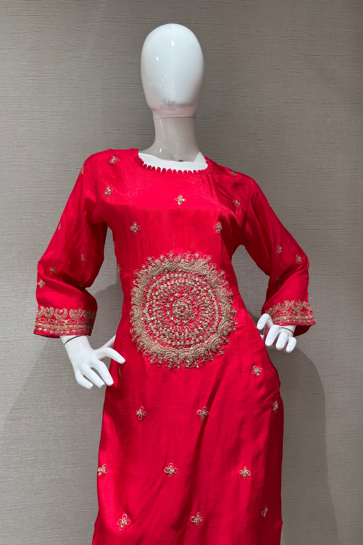 Red Elegance silk Kurta Set with Striped Dupatta