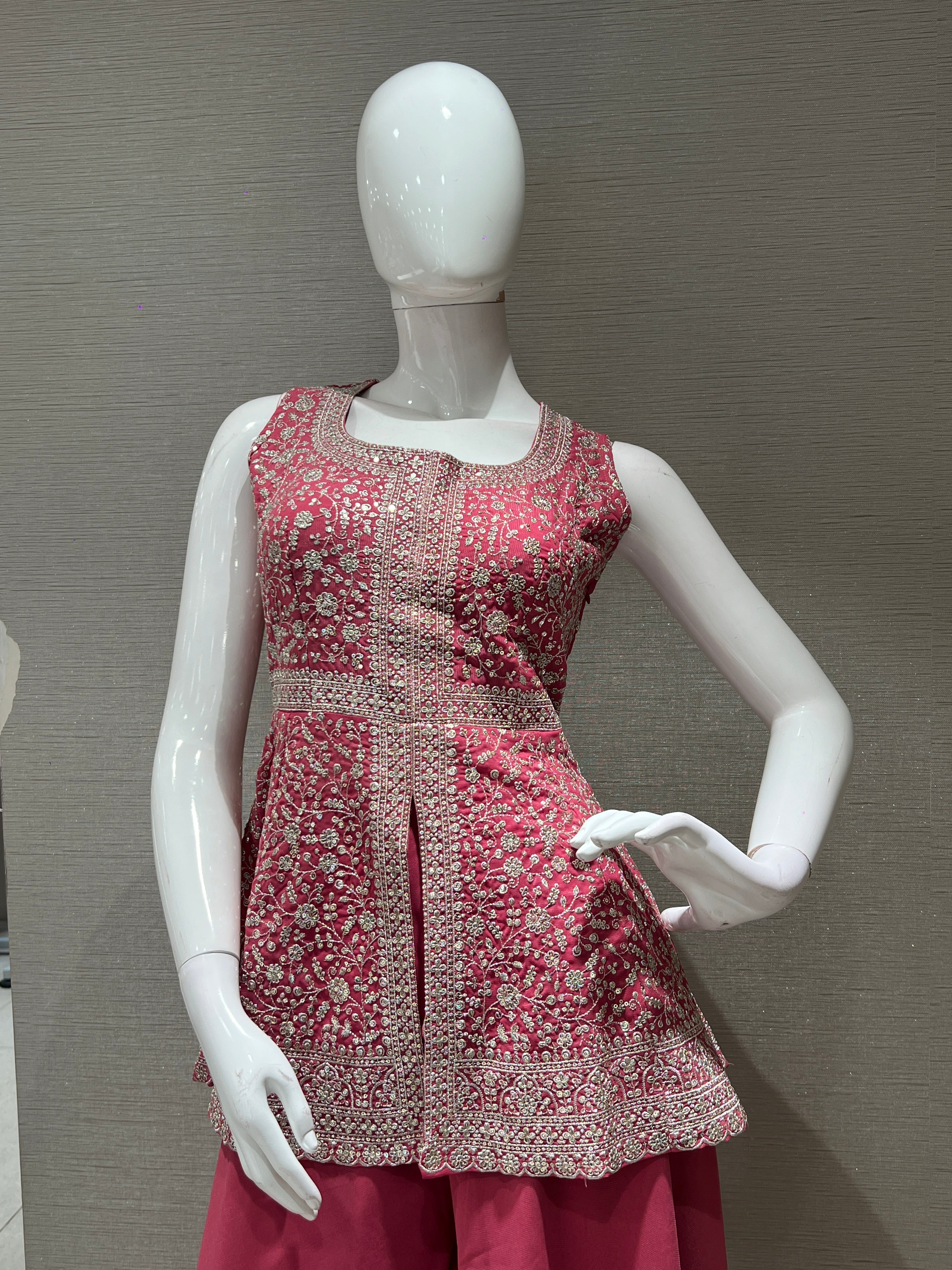 Pink EMBROIDERED PEPLUM PALAZZO