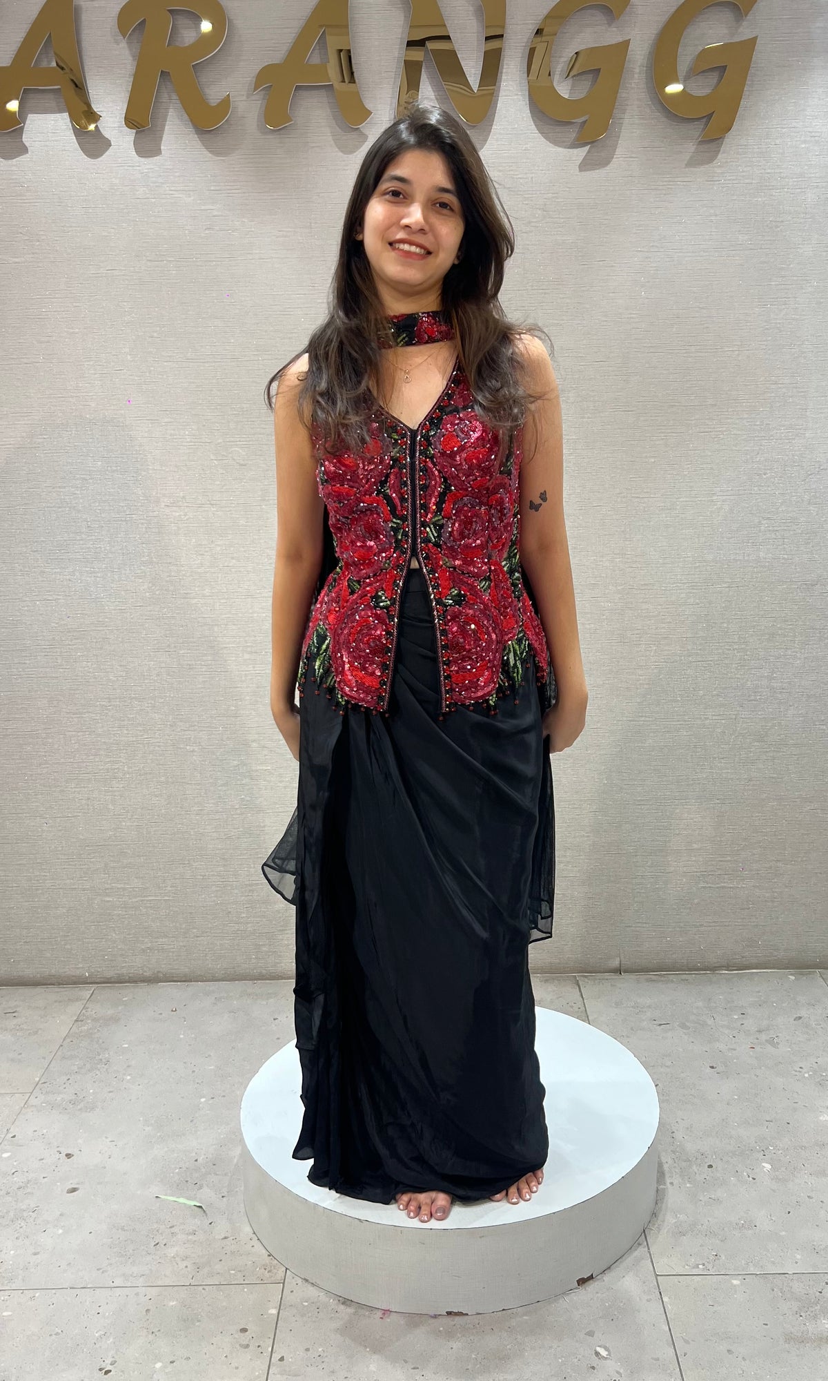 Black & Red Crimson Floral with Dhoti Pants