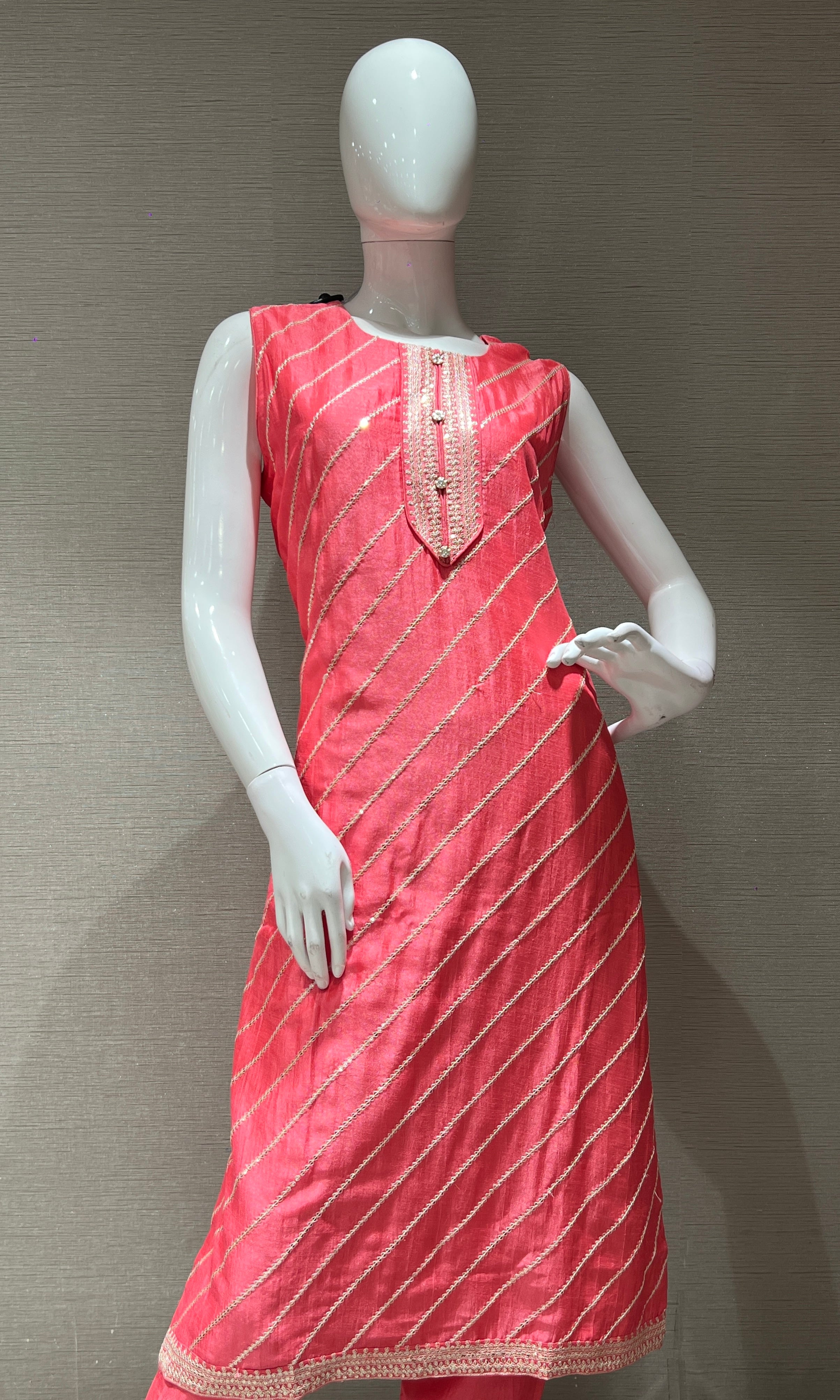 ROSE PINK GOLD STRIPED KURTA SET