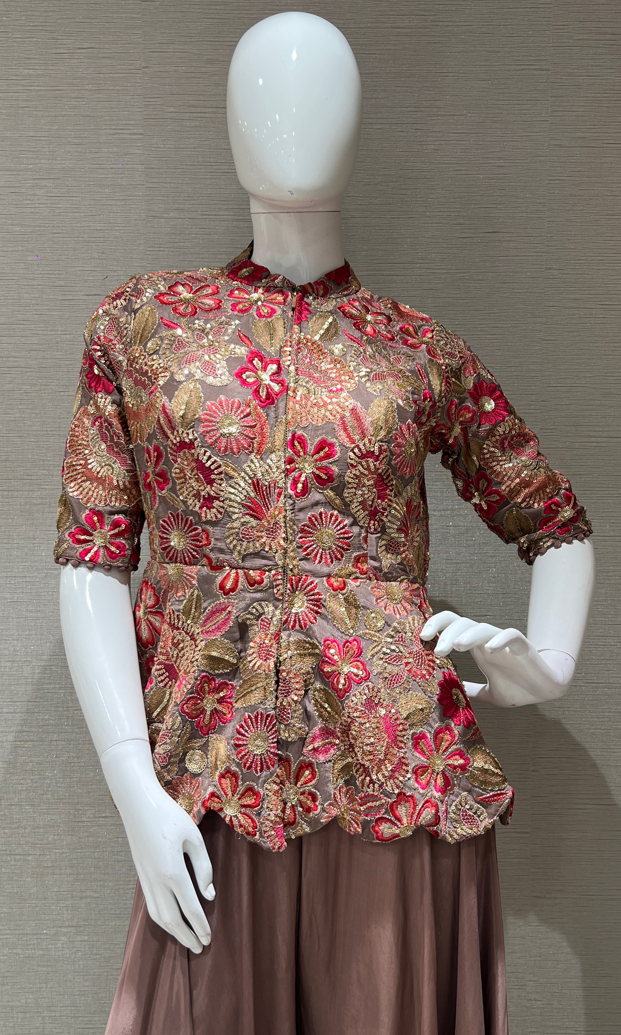 Light brown floral peplum palazoo