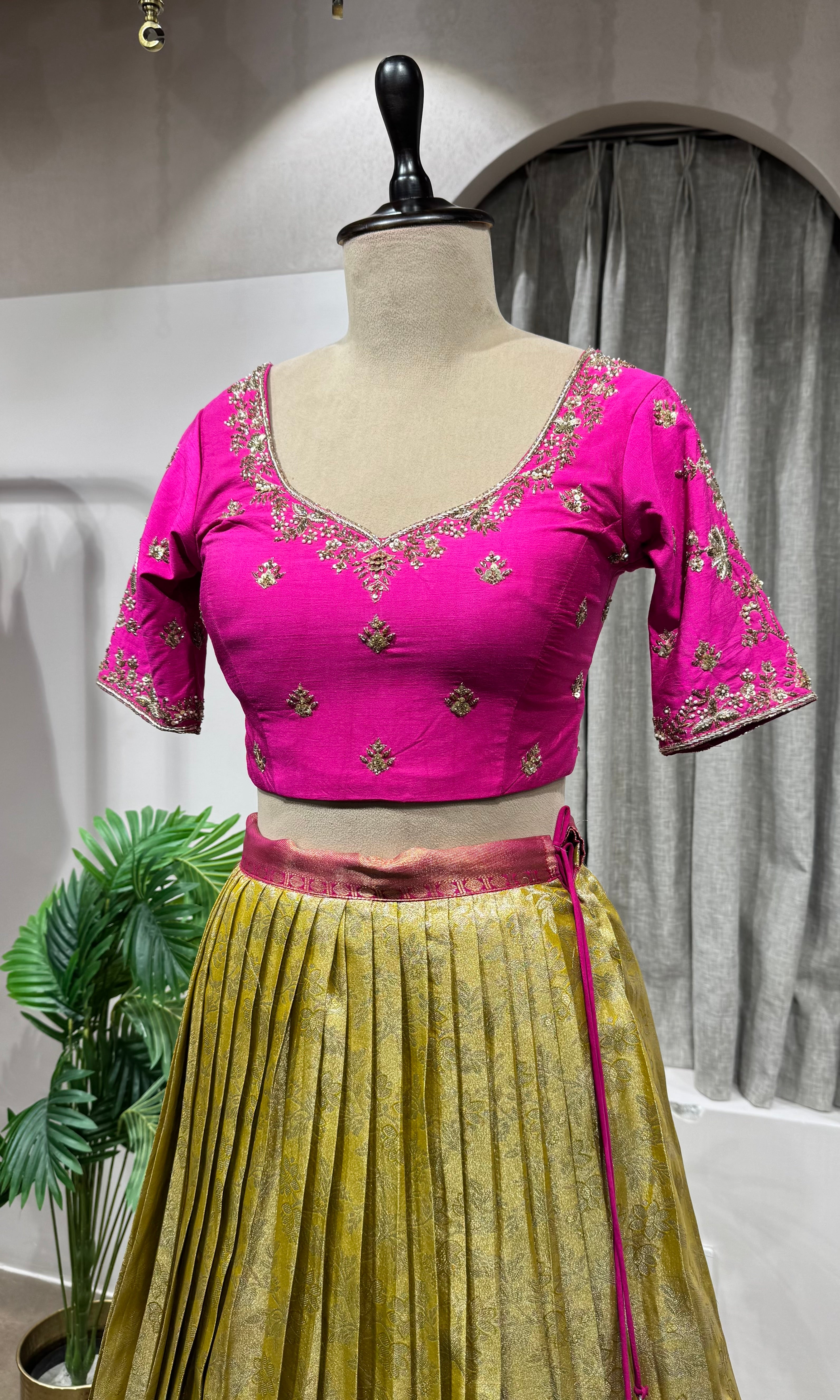 RANI PINK and gold silk BANARASI LEHENGA