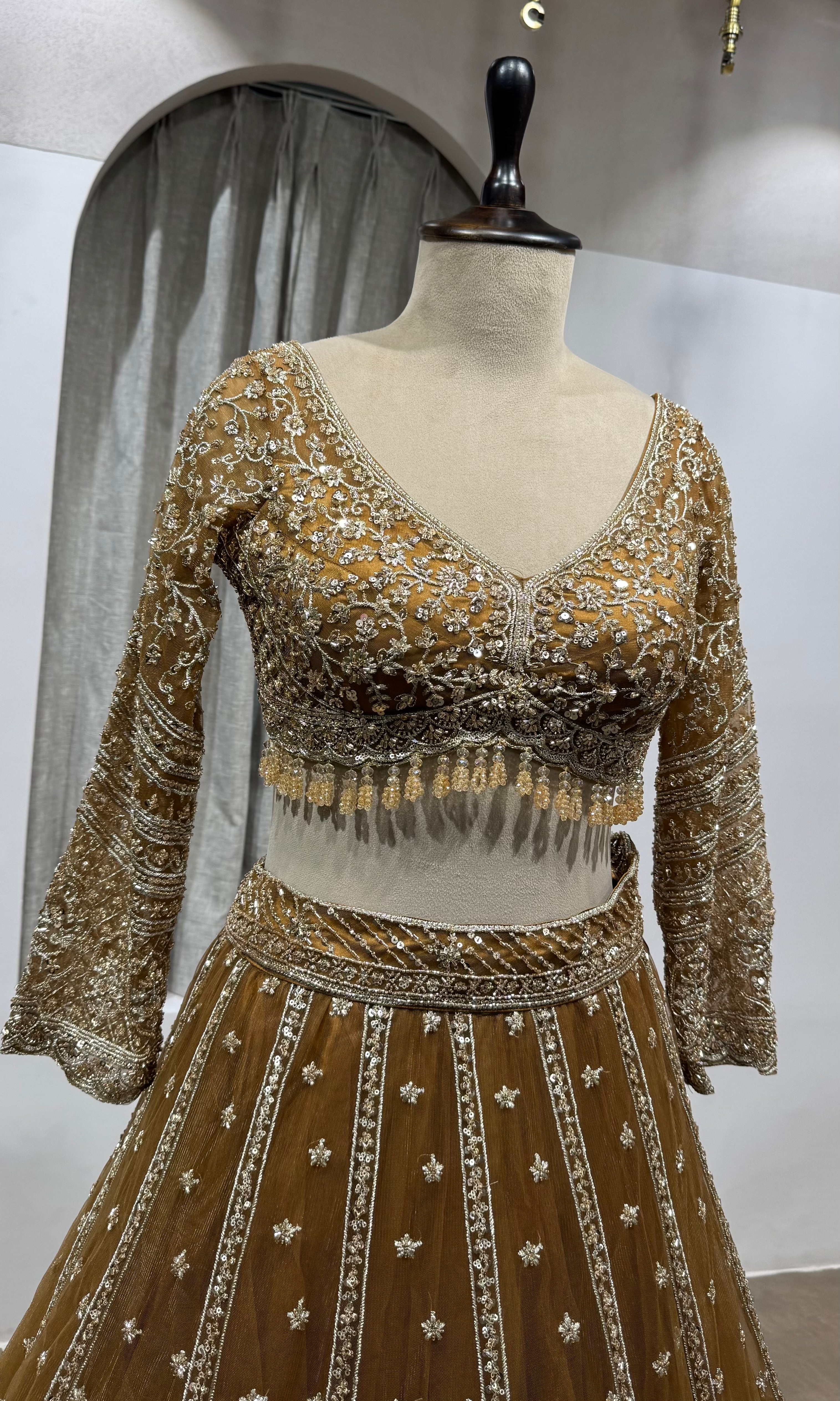 BROWN Embroidered Lehenga with Dupatta