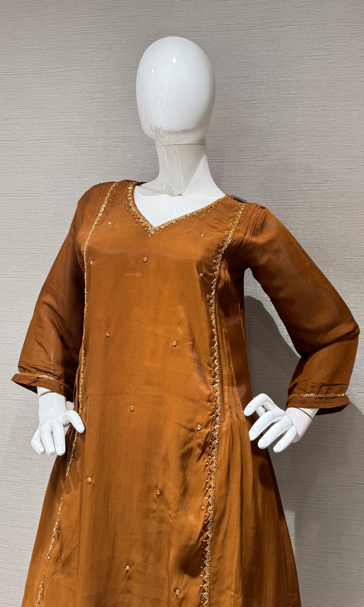 Brown A line Cotton Kurta set with dupatta