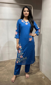 blue Silk kurta set with Rose Embroidery