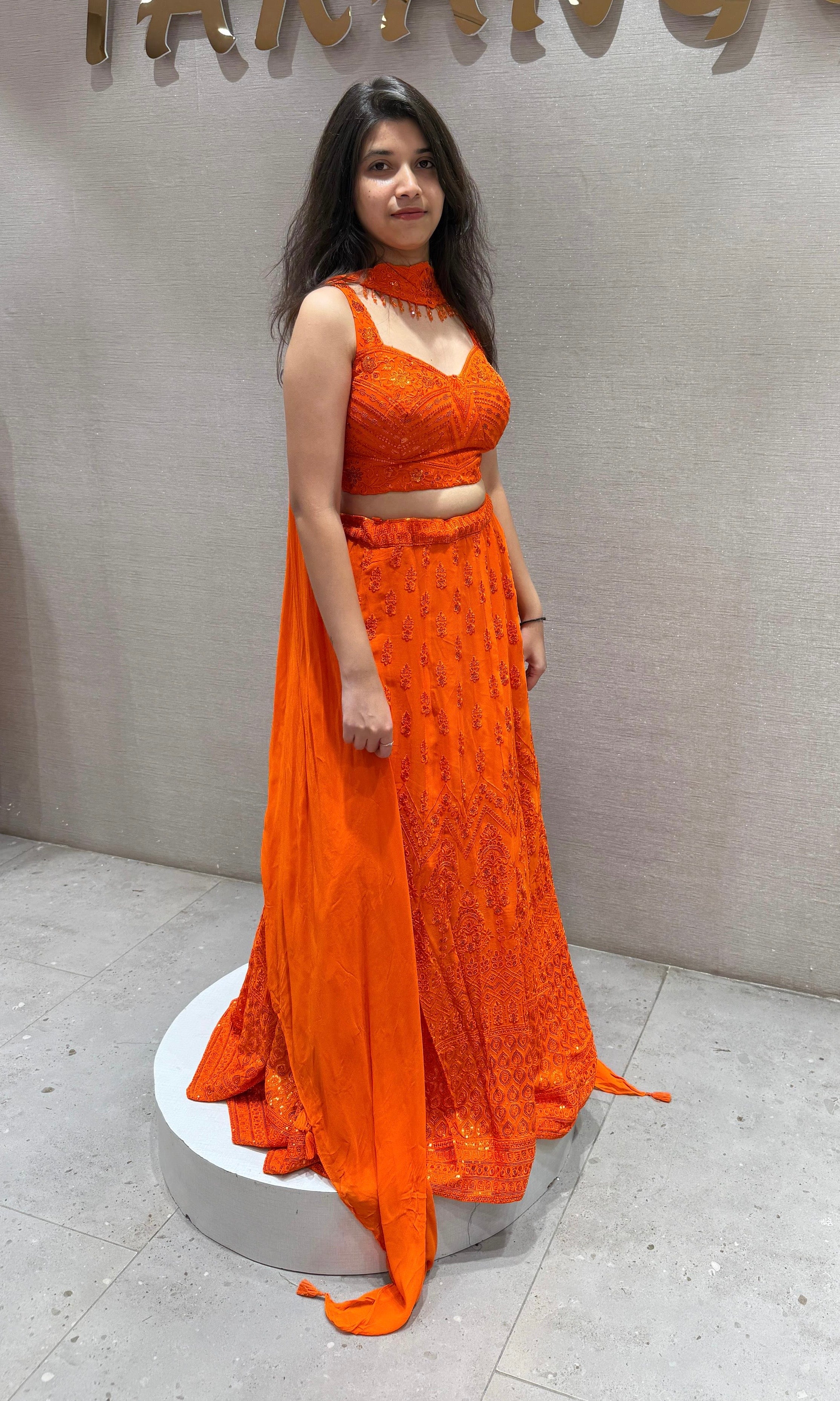 Tangerine Sparkle Sequin Lehenga