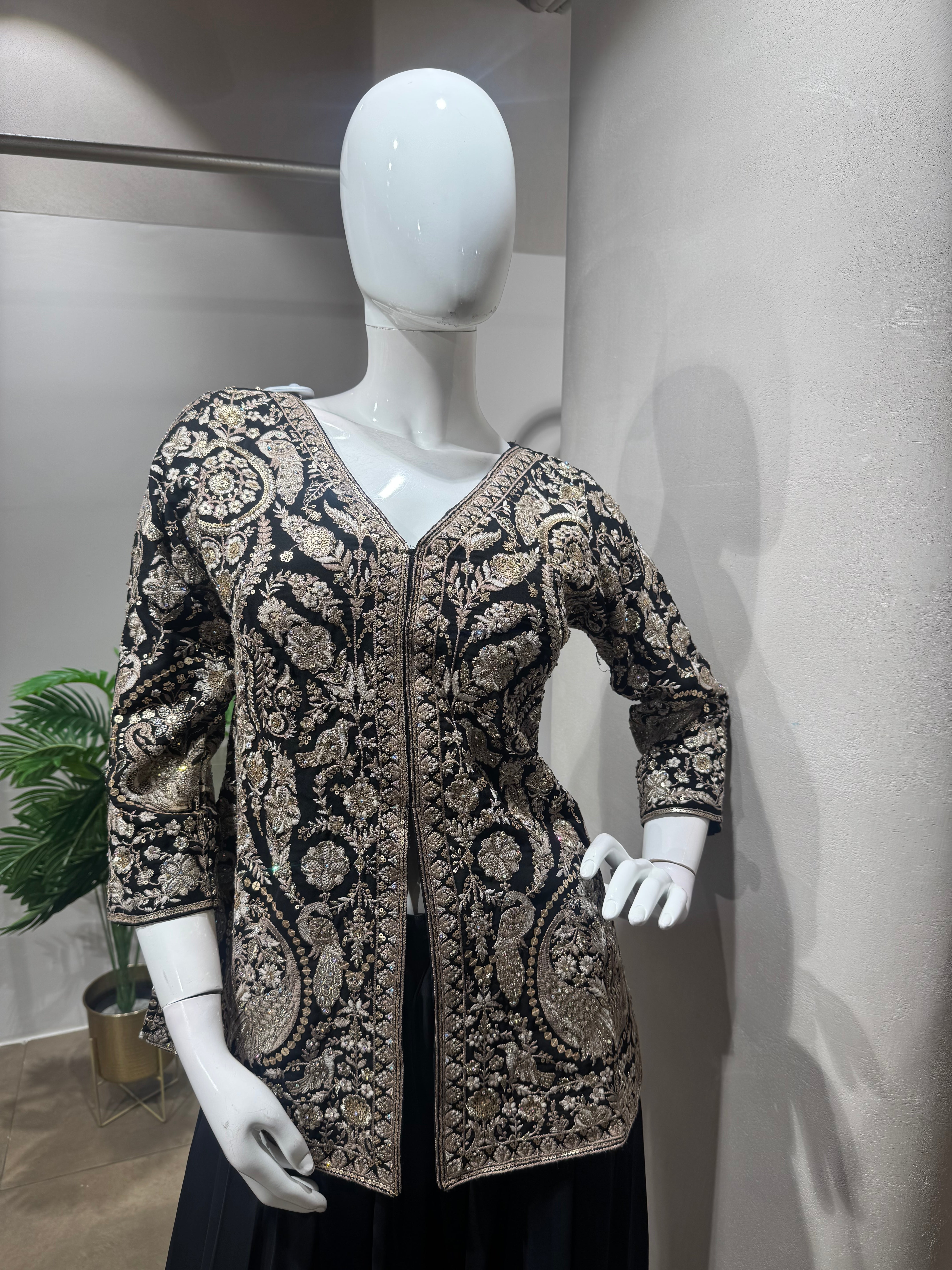 black golden embroidered sharara set