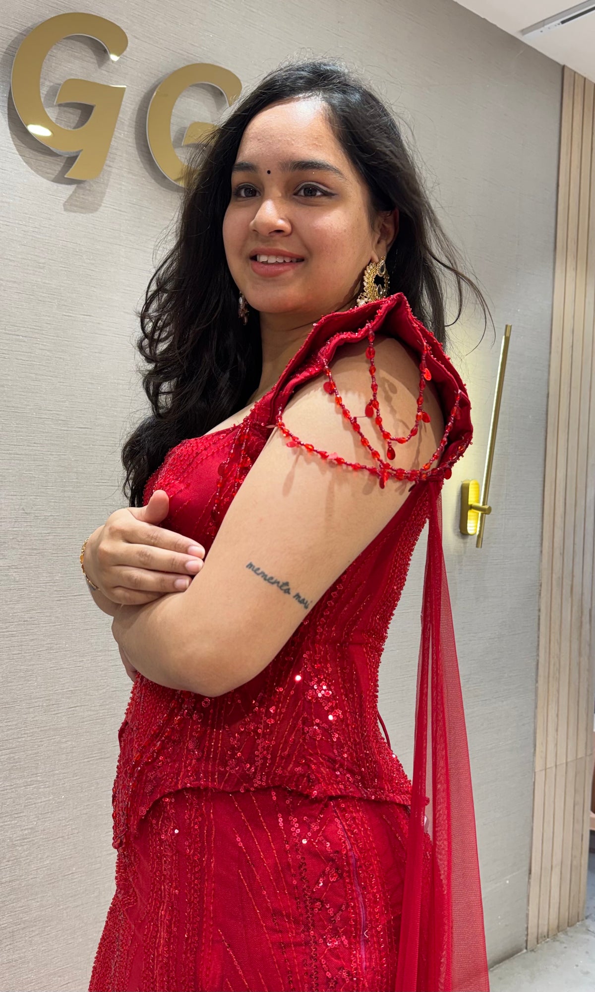 Red Lace and Sequin Embellished Lehenga set