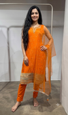 orange & gold Floral Embroidered Kurta set