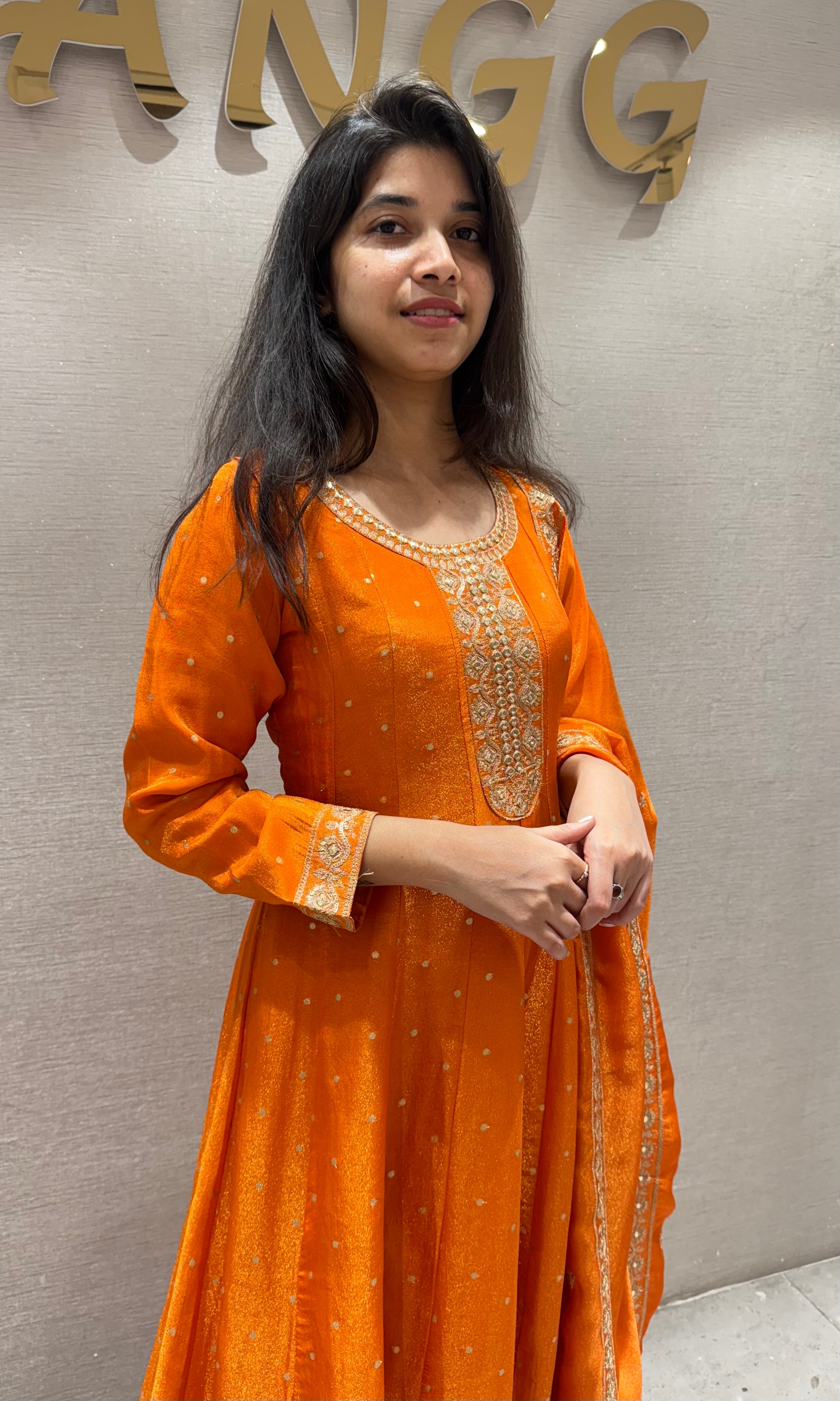 Orange golden Anarkali