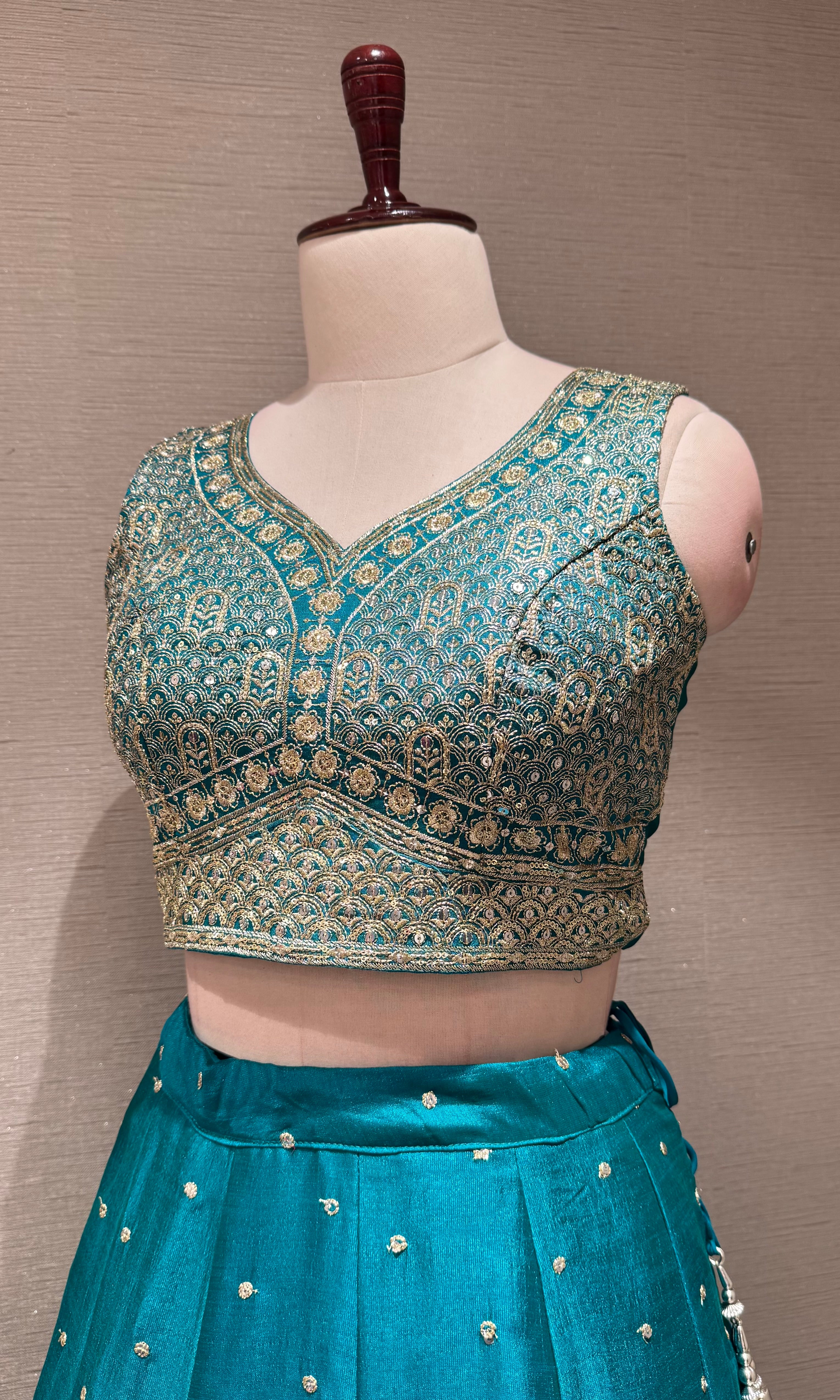 Rama blue golden embroidered lehenga choli set