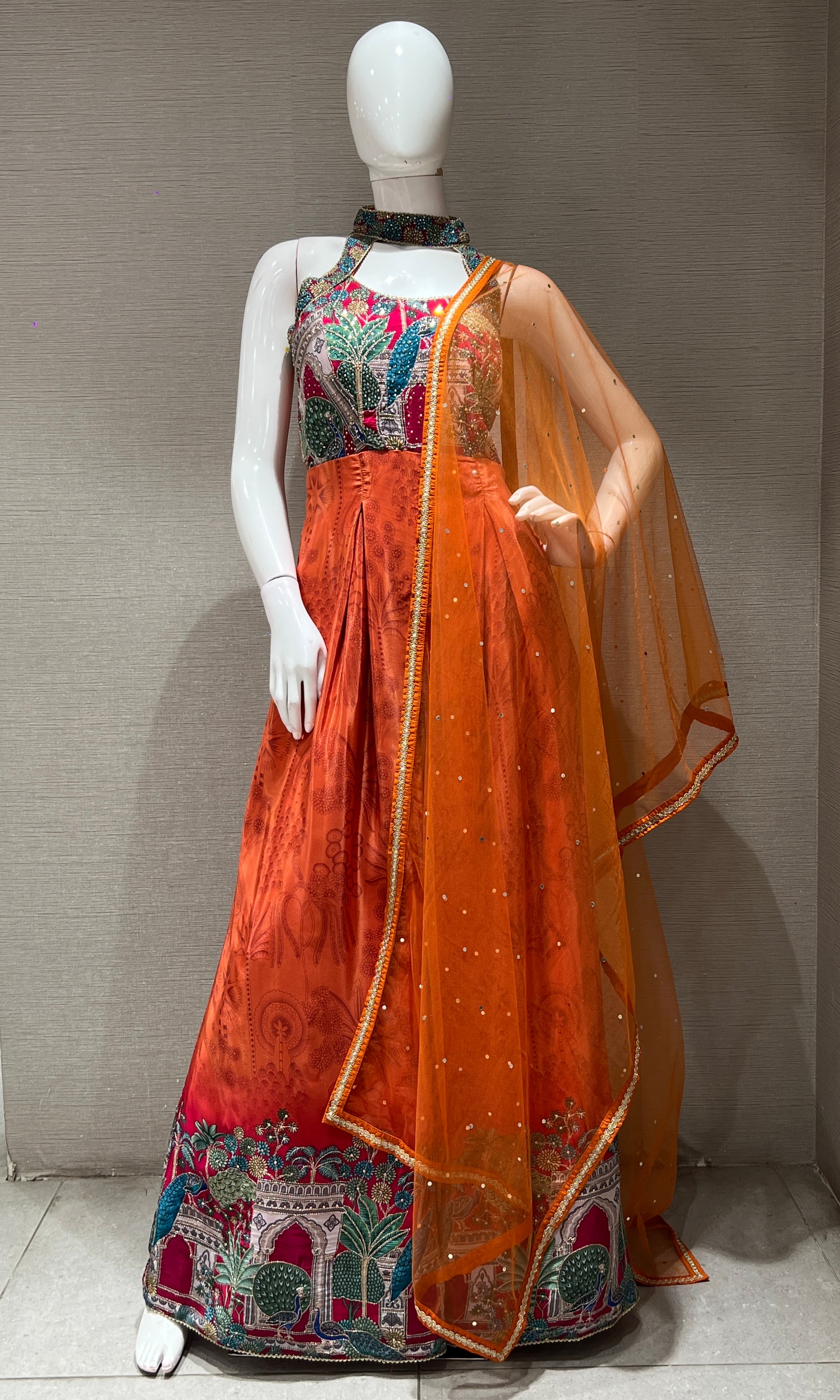 Rust EMBROIDERED HALTER NECK jumpsuit