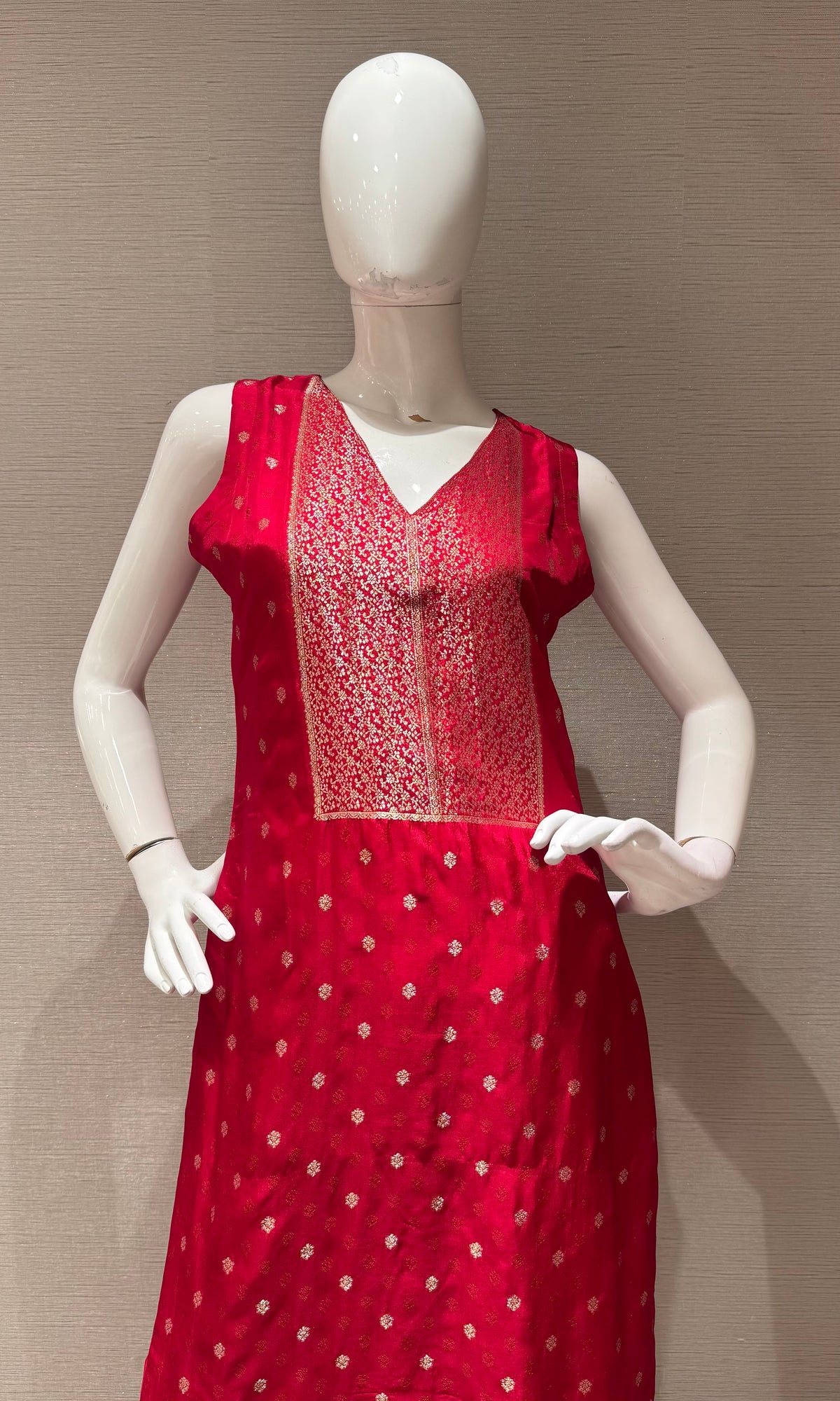 RED Banarasi silk Kurta set with Golden Border dupatta
