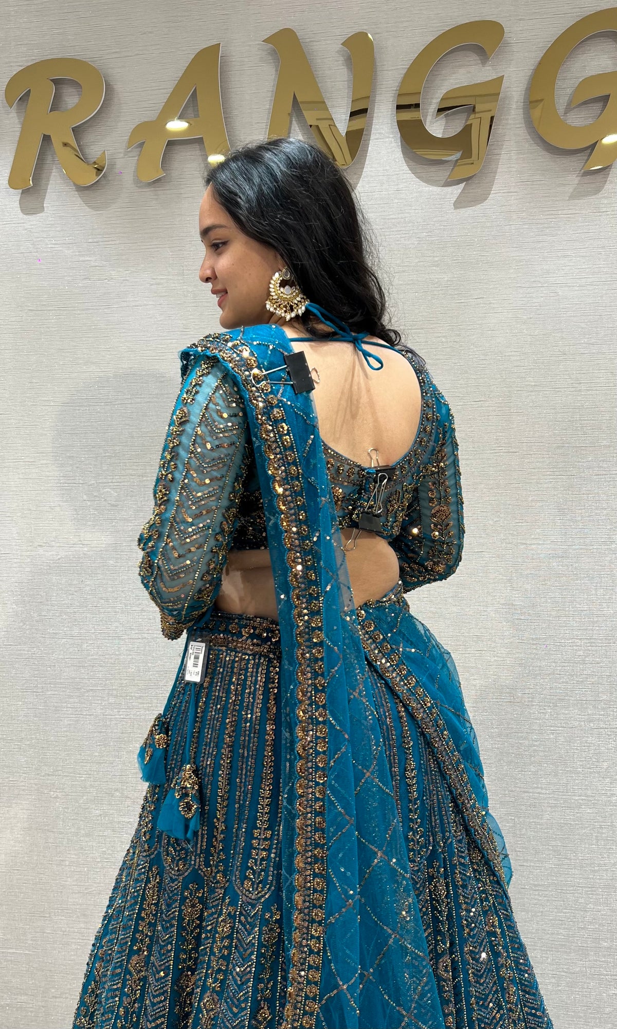 Peacock Blue & Gold Zari Work Lehenga Set