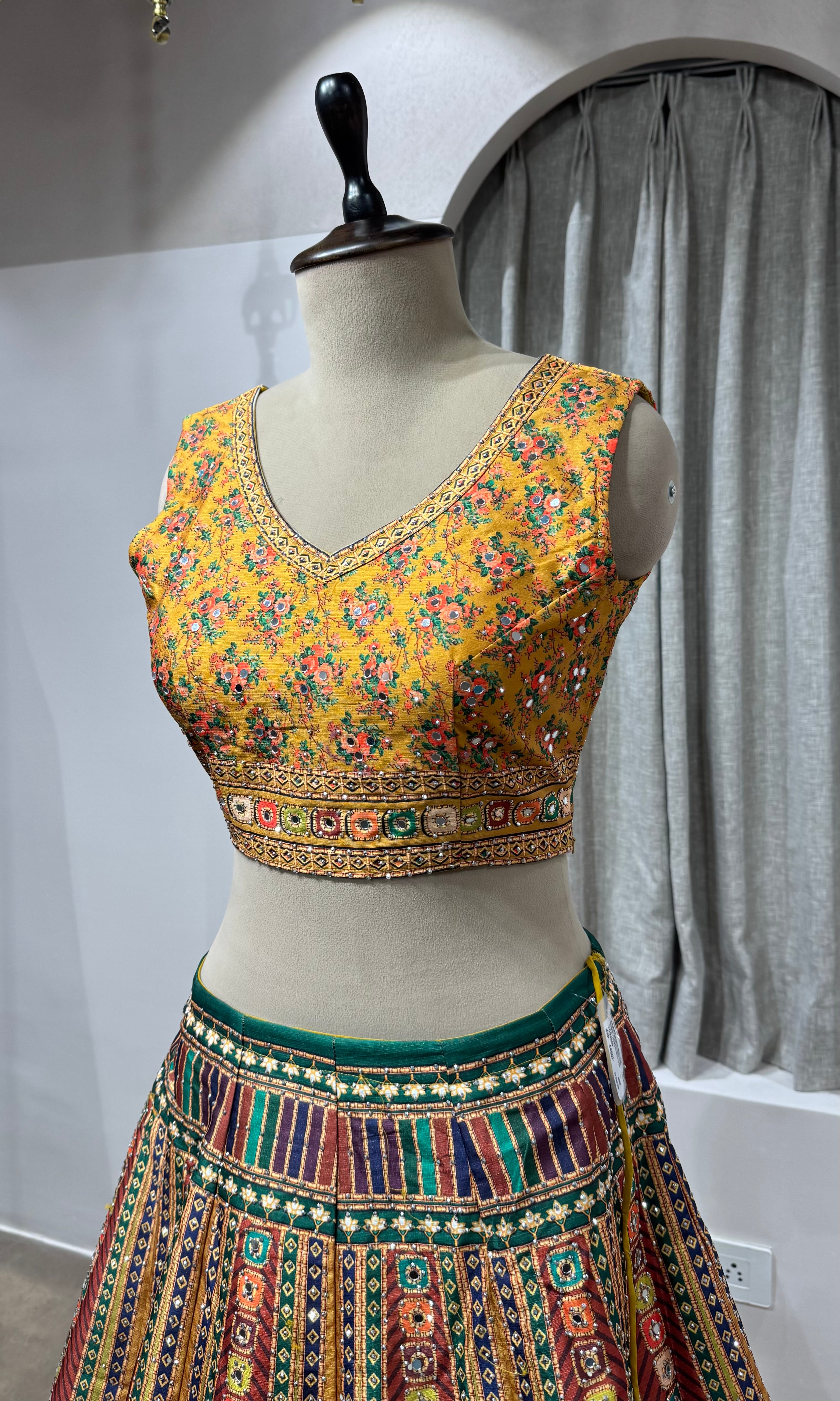 Yellow Multicolor Embroidered Lehenga Set