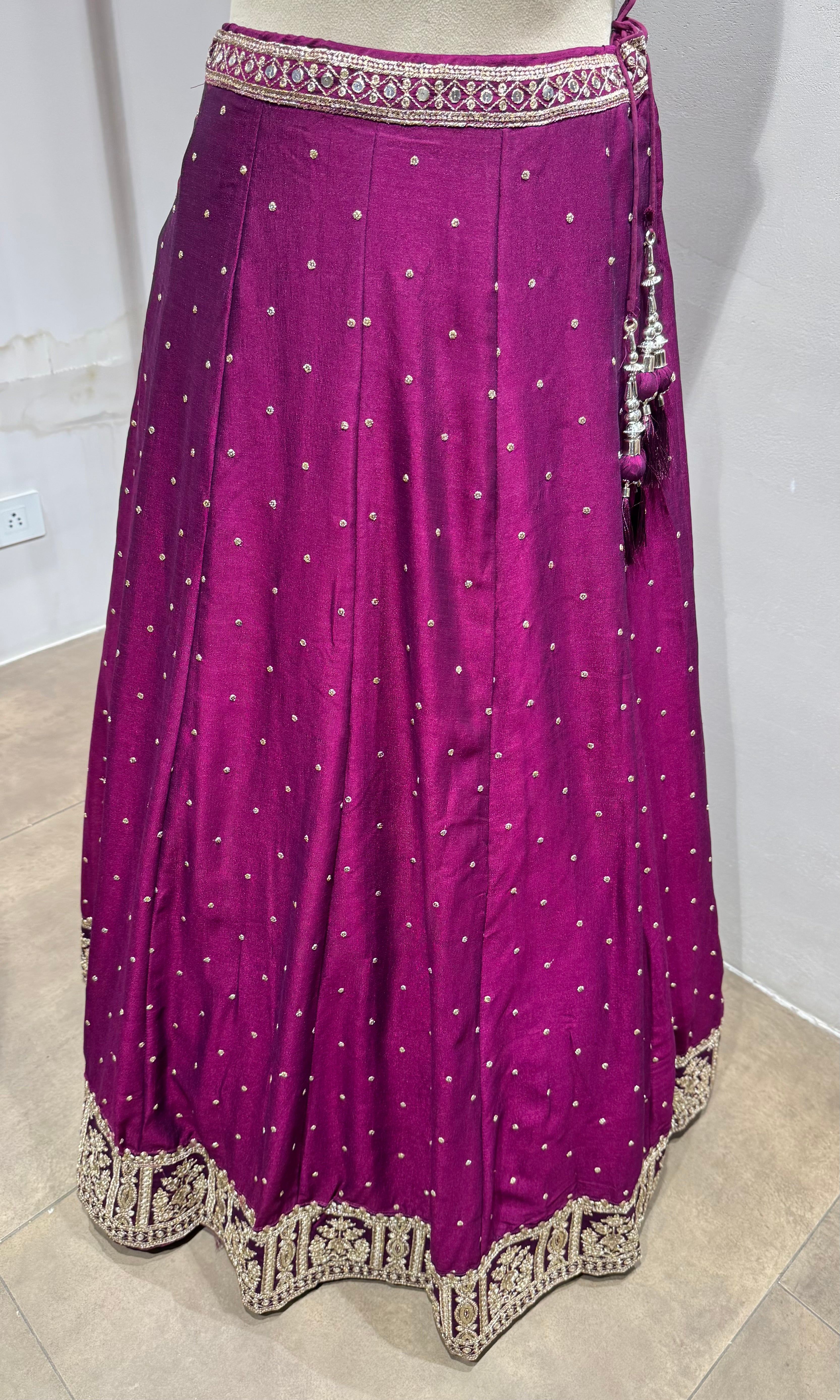 Wine Floral Intricate Embroidery Lehenga