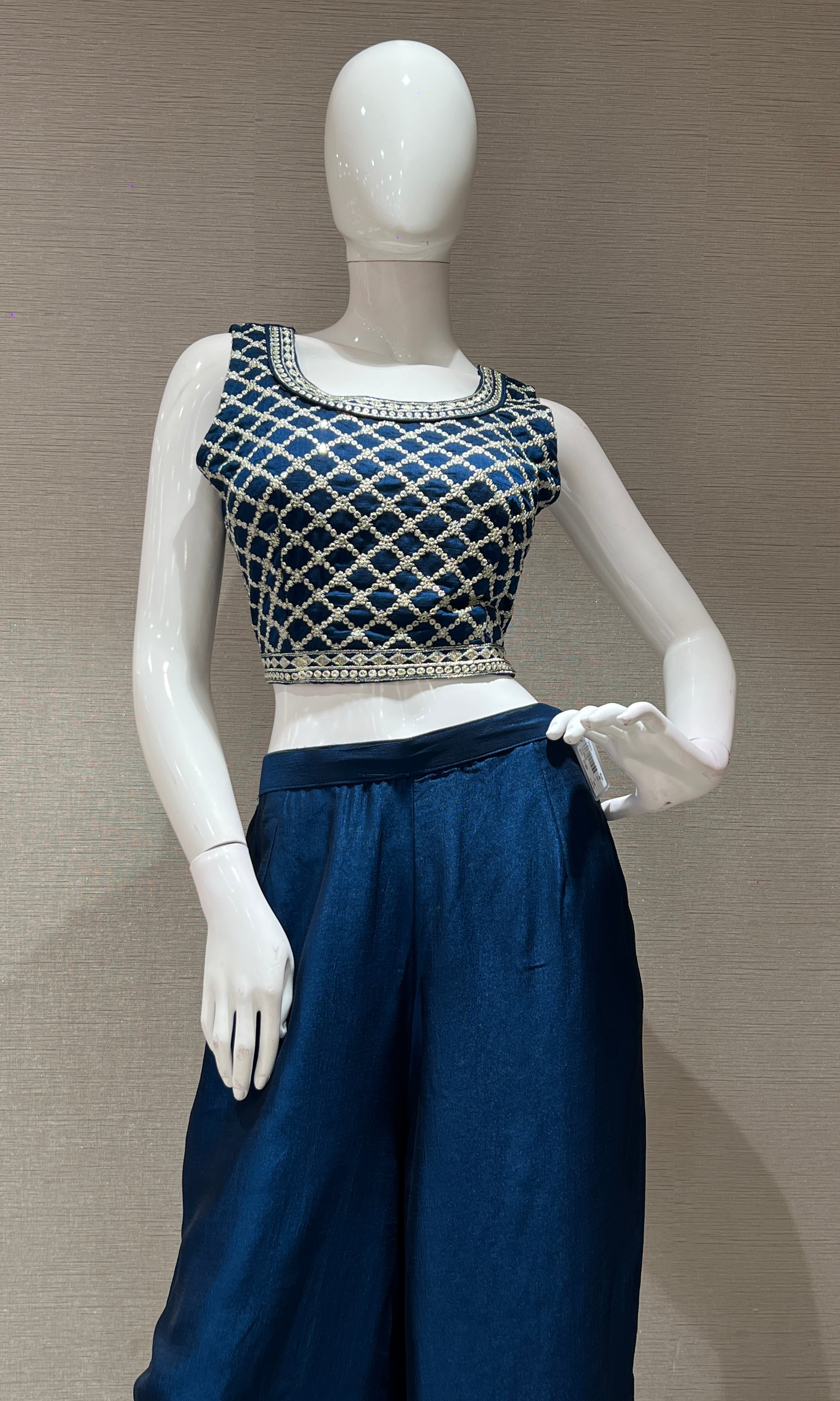 BLUE EMBROIDERED JACKET STYLE PALAZZO