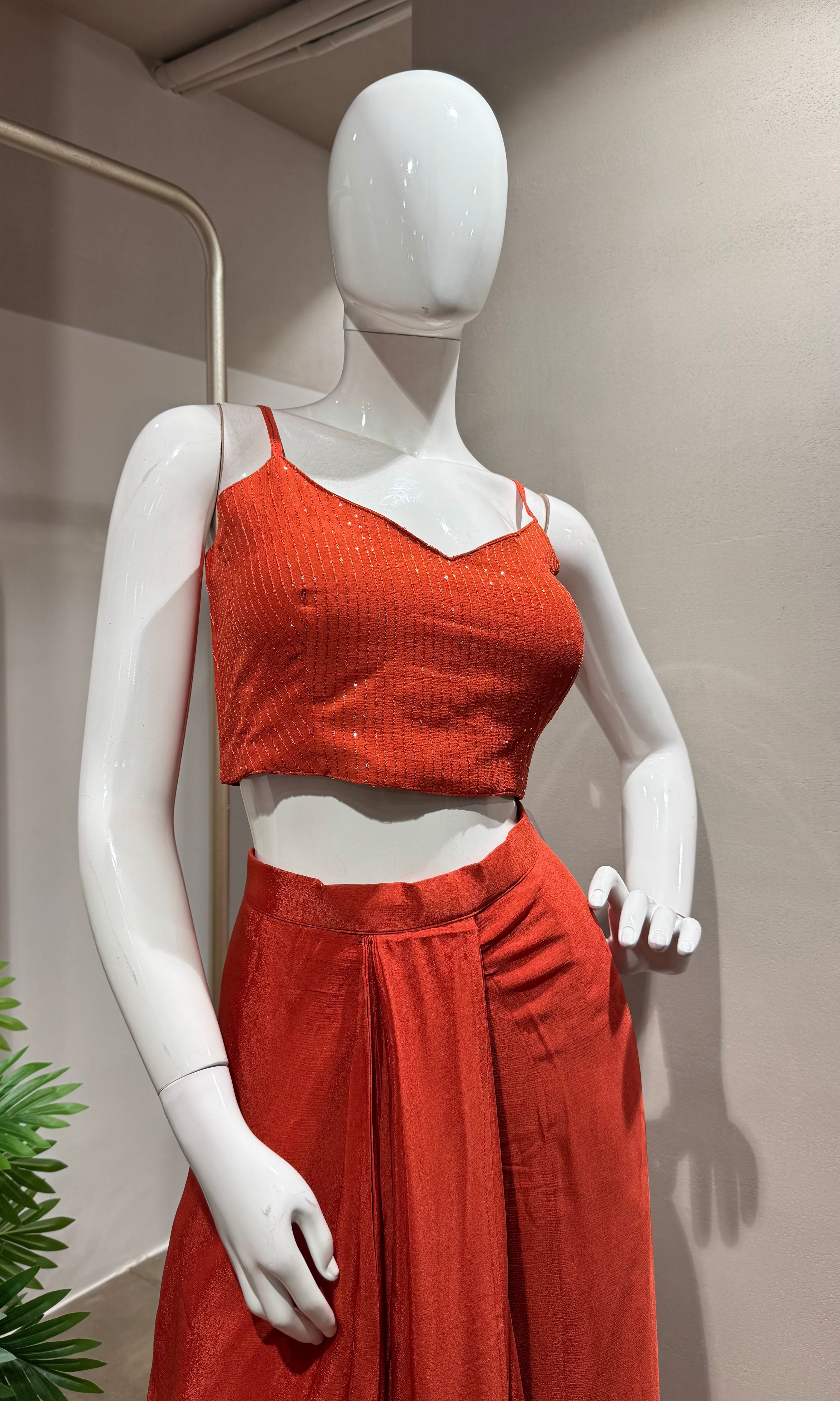 RUST WITH CROP TOP PALAZZO SET WITH JACKET