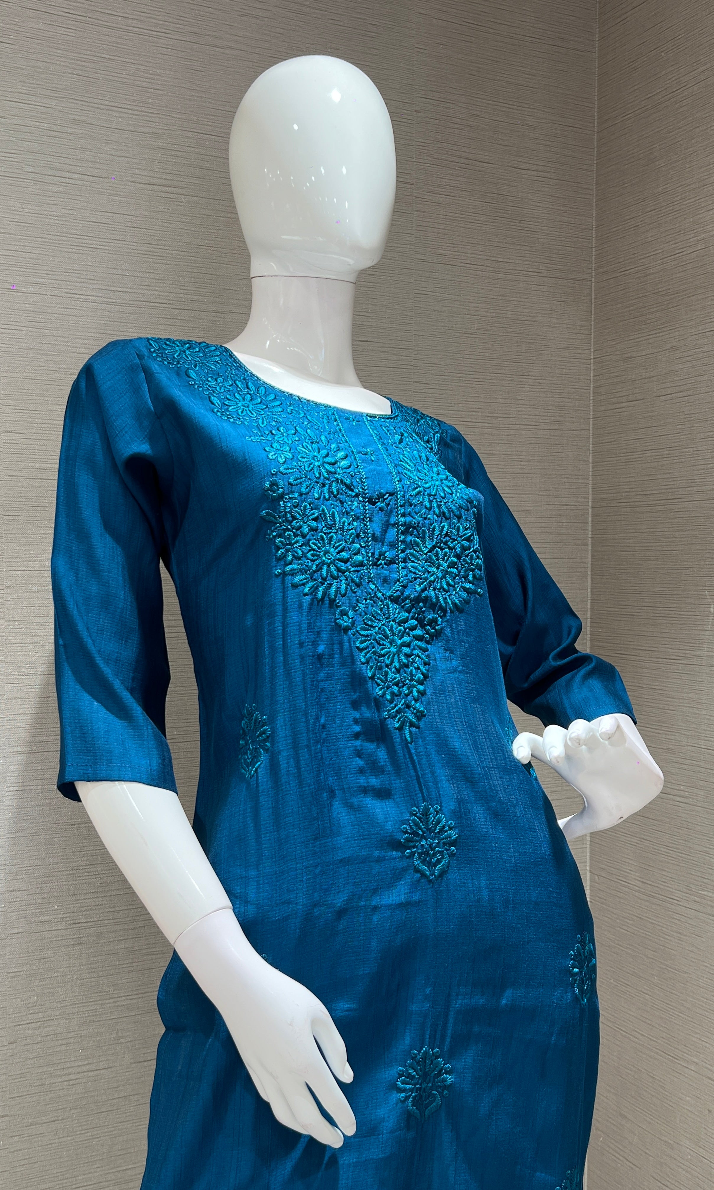 Blue EMBROIDERED KURTI TOP
