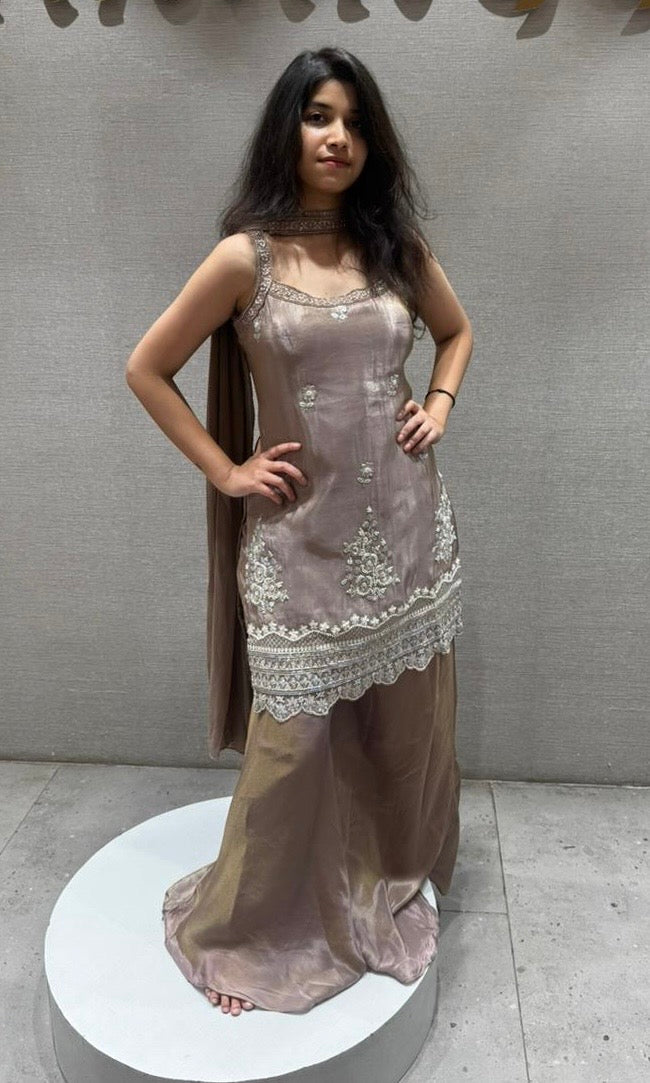 Iced Mocha Shimmer Sharara Set
