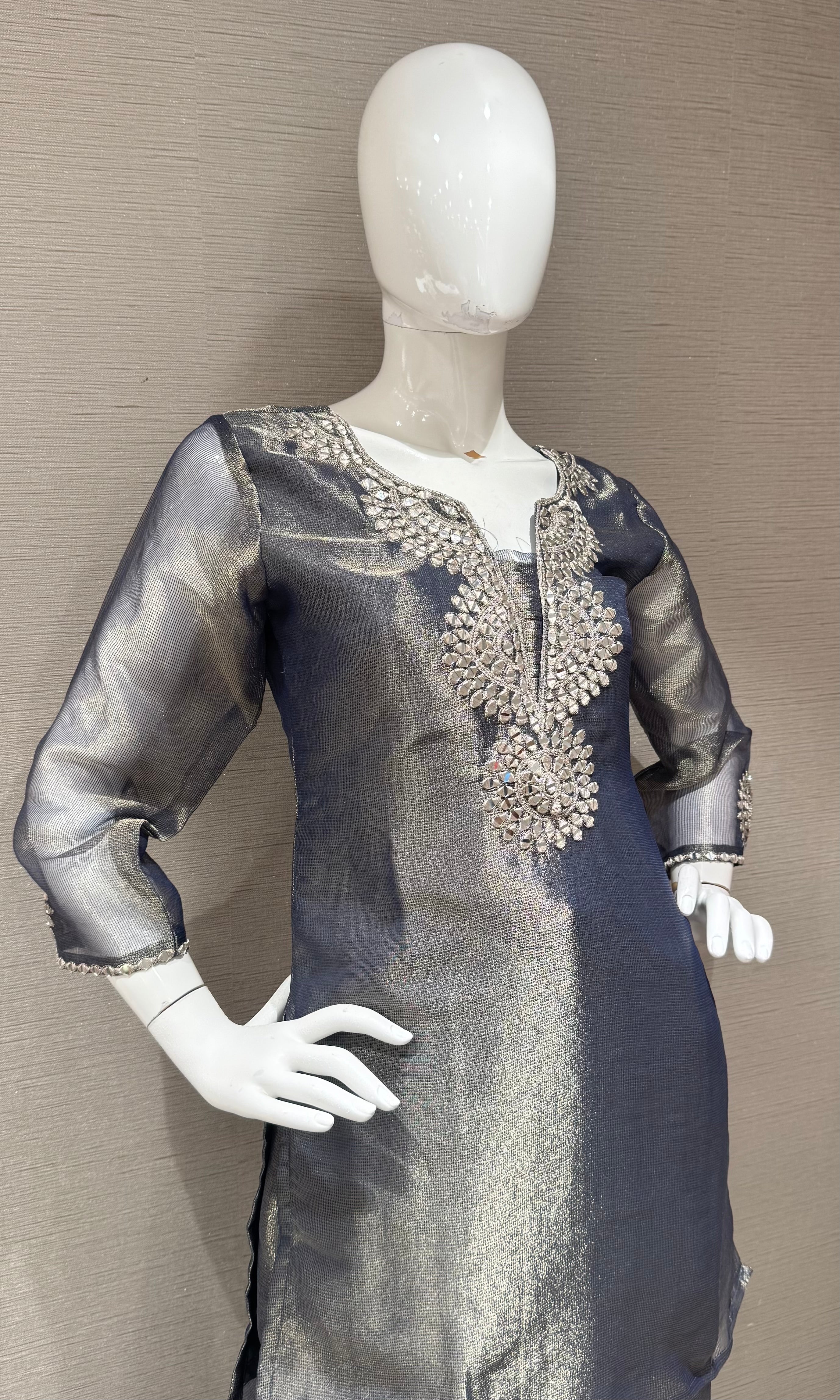Grey Shimmering Silver Embellished Palazzo