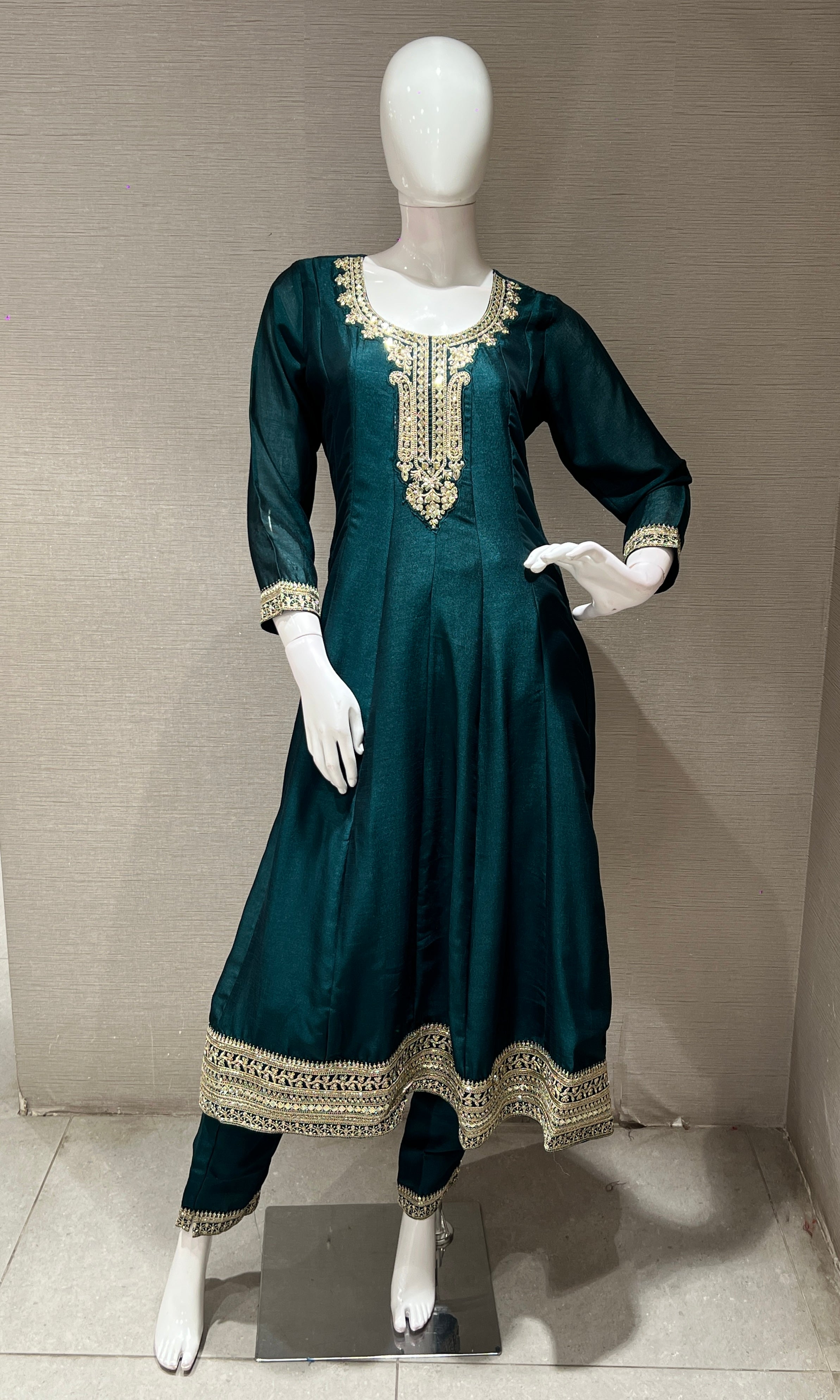 Green gold Ethnic Anarkali kurta set