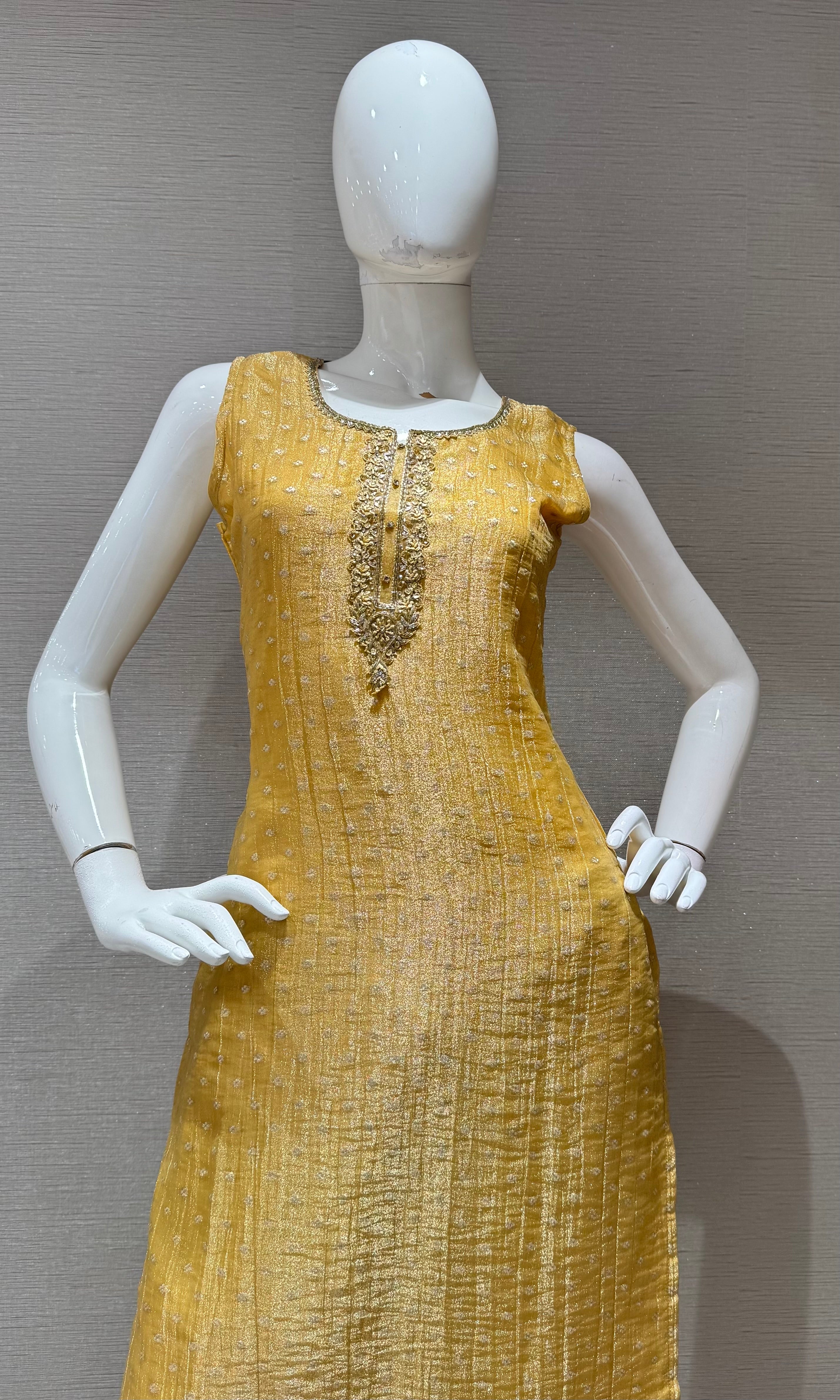 Yellow Shimmer Golden ethnic kurta set