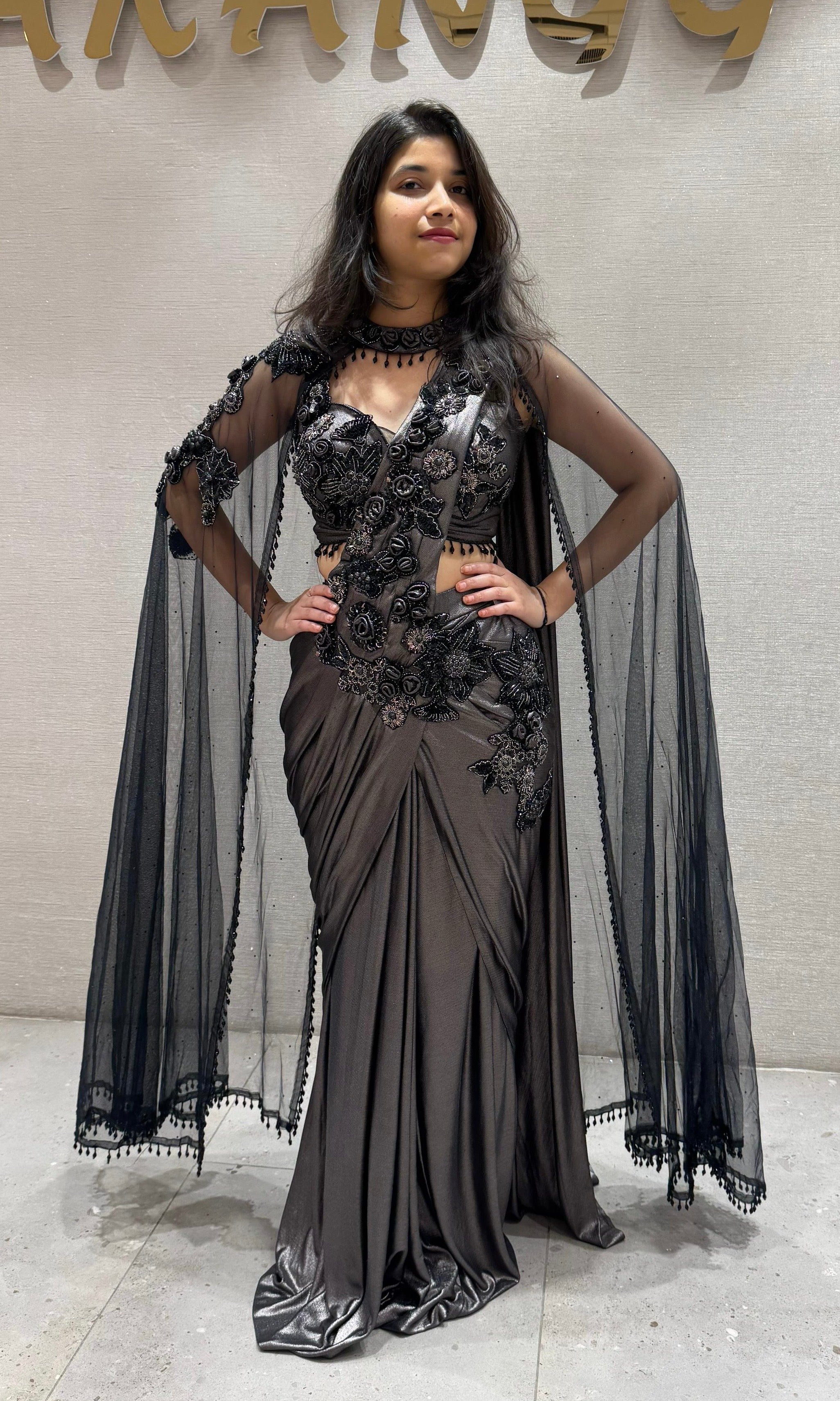 Black one minute saree