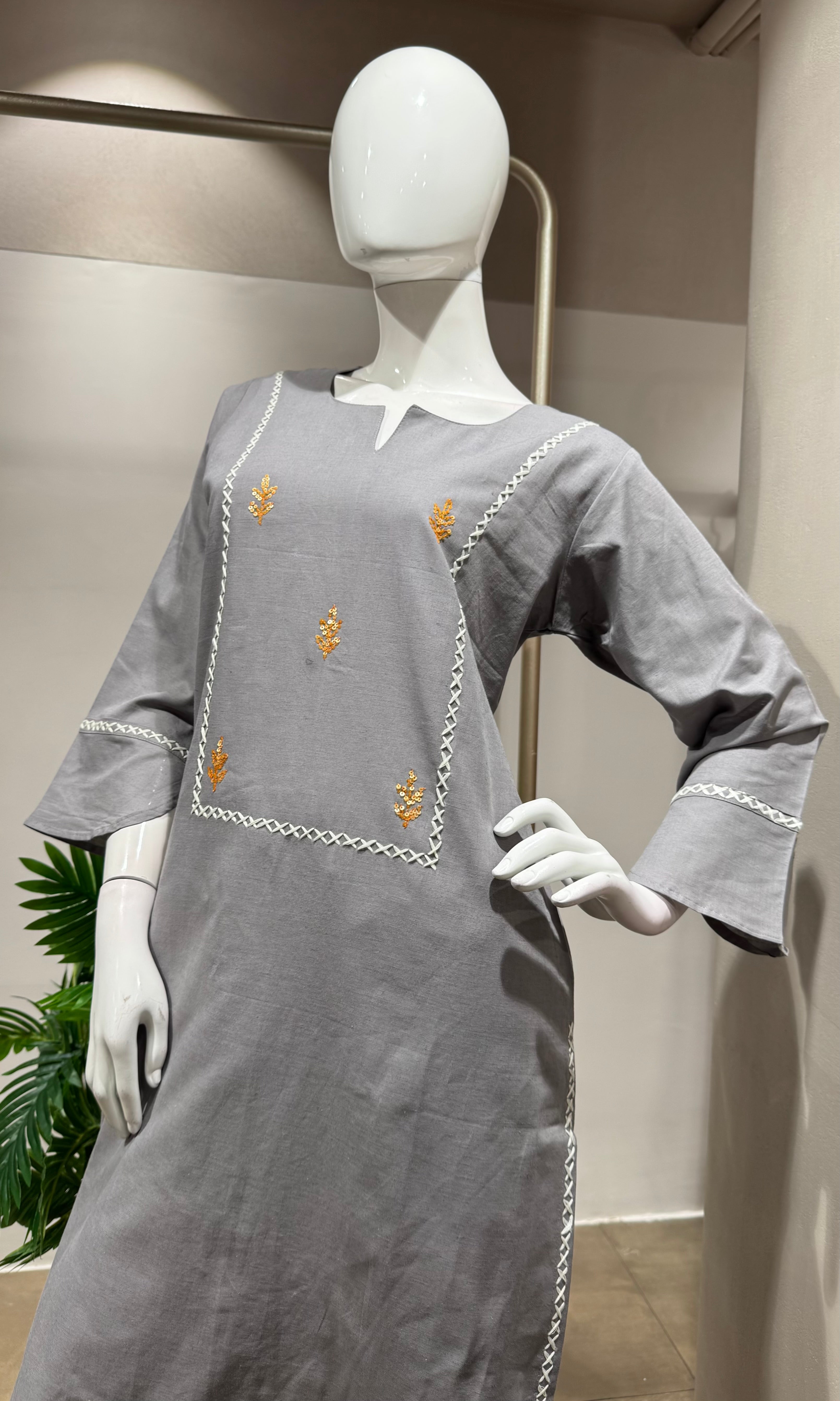 Grey Embroidered Kurta with BOTTOM