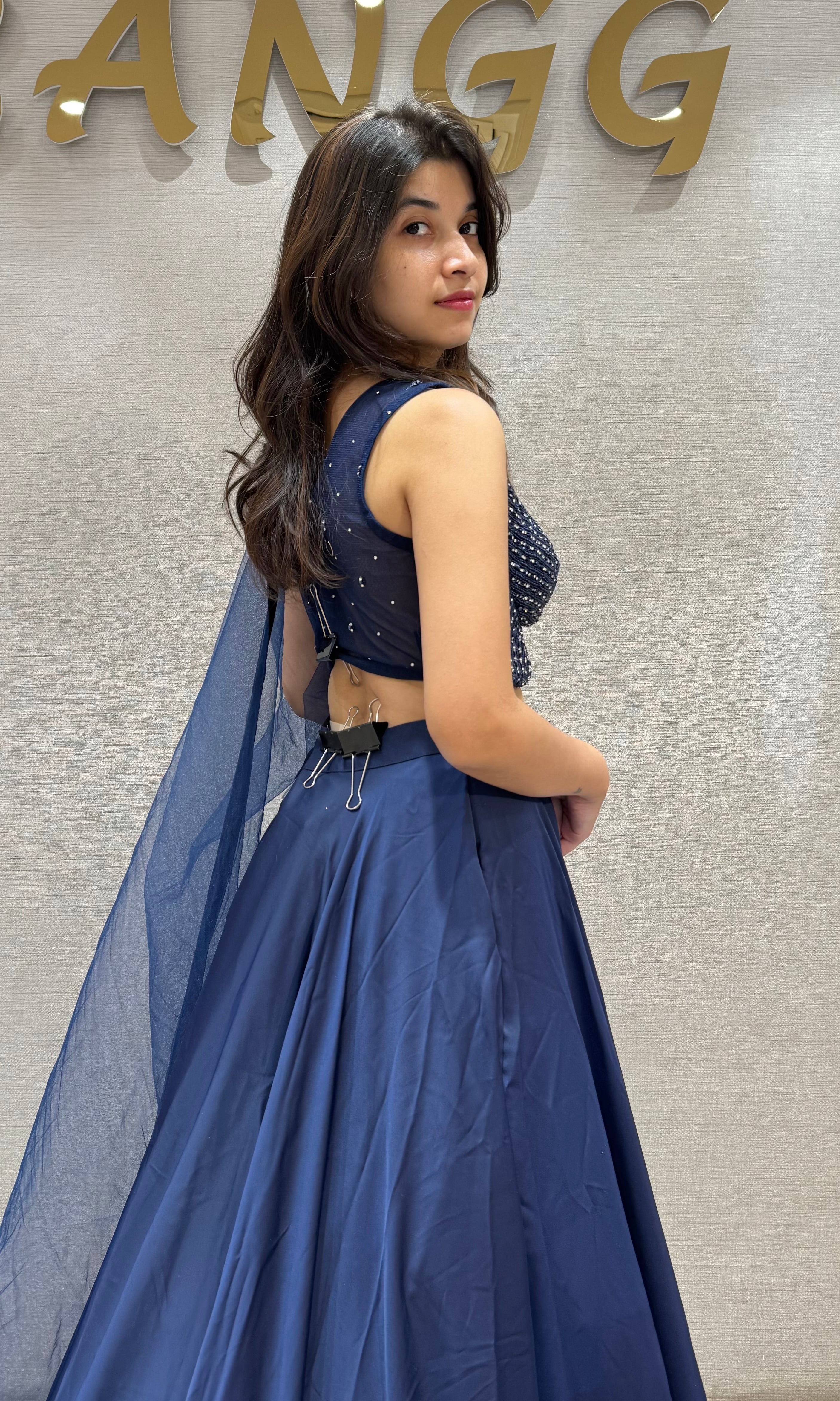 Navy Blue Fusion Embroidery Lehenga set