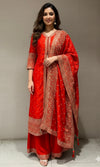 Orange embroidered front slit Anarkali