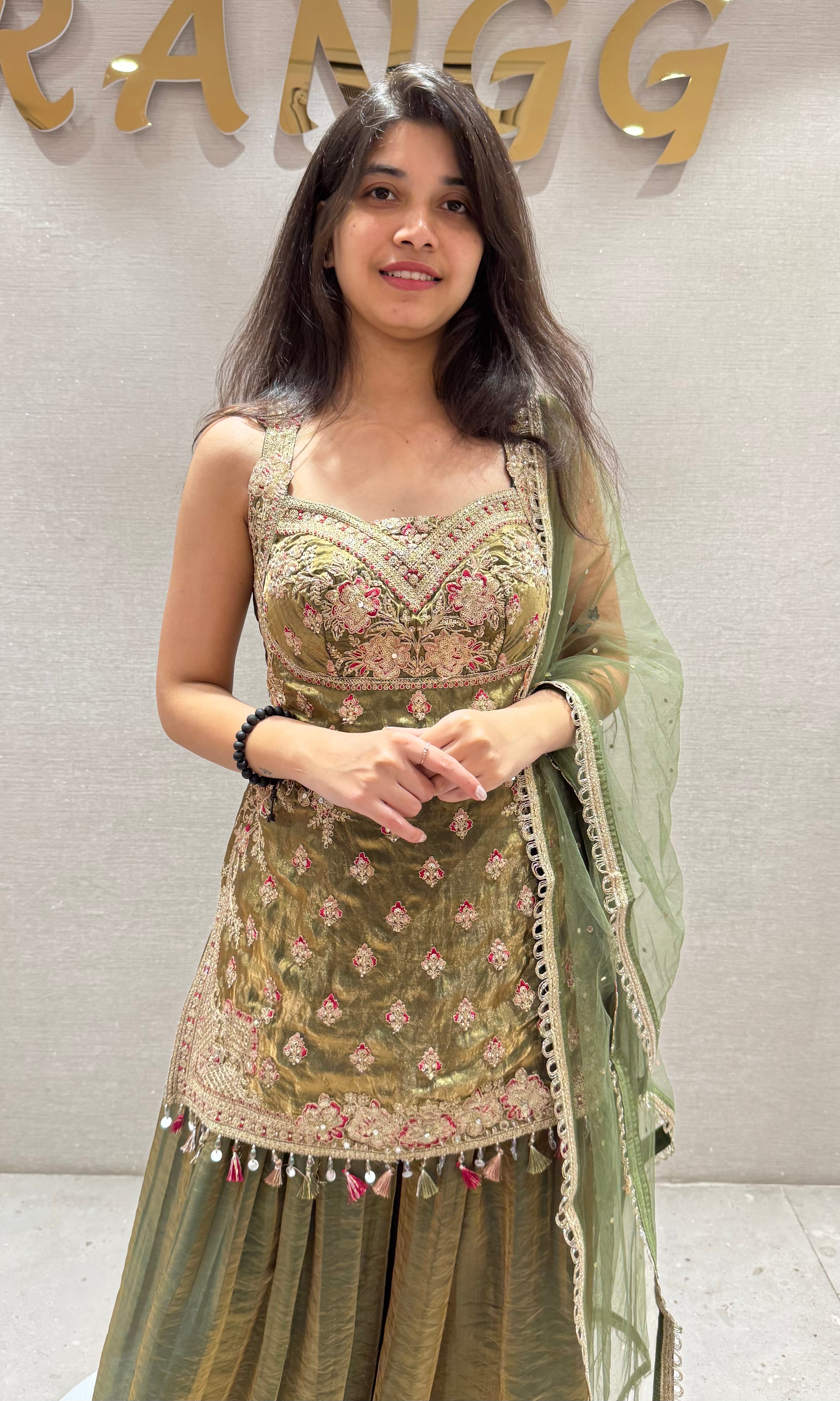 Green EMBROIDERED SHARARA SET