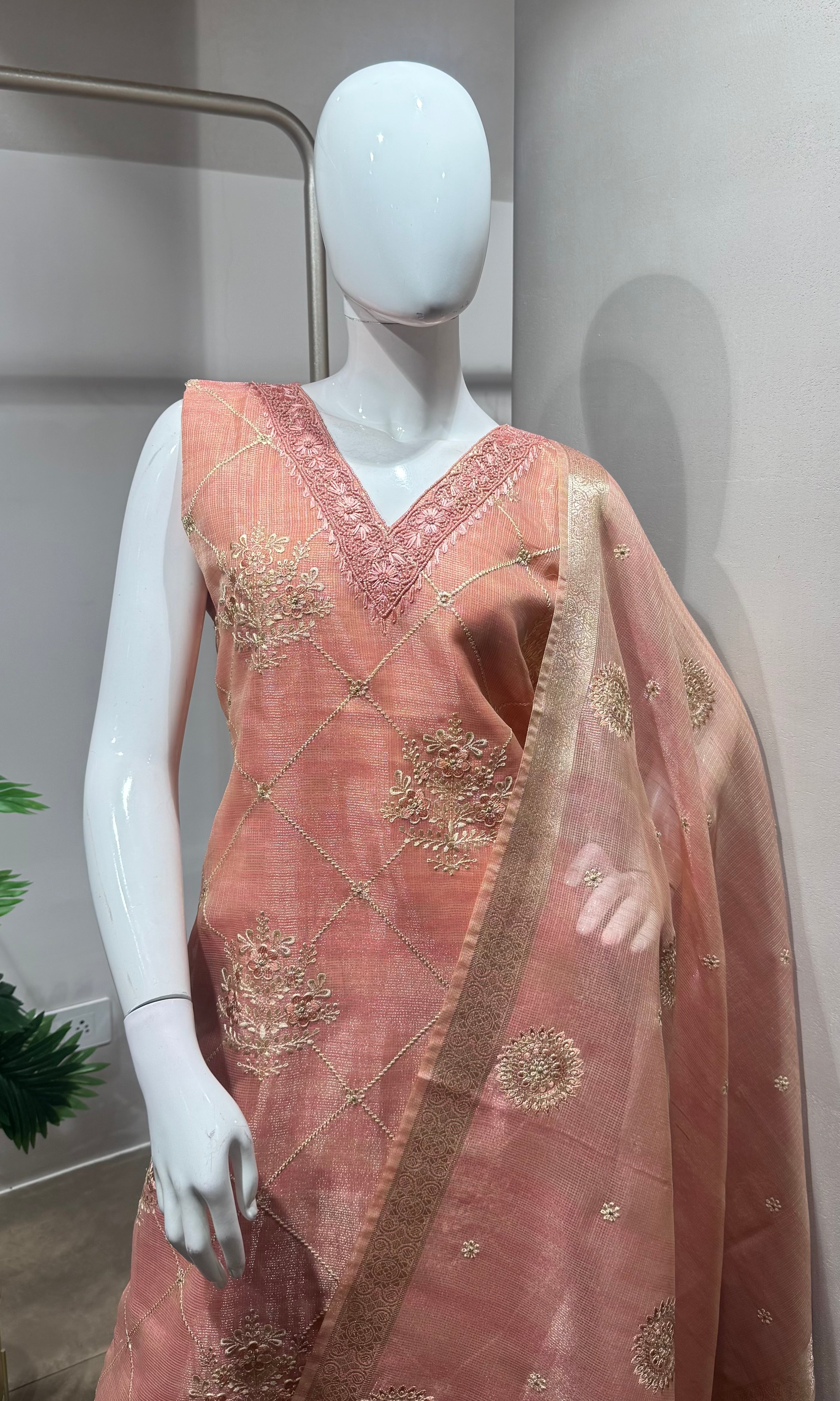 light pink embroidered kurta set