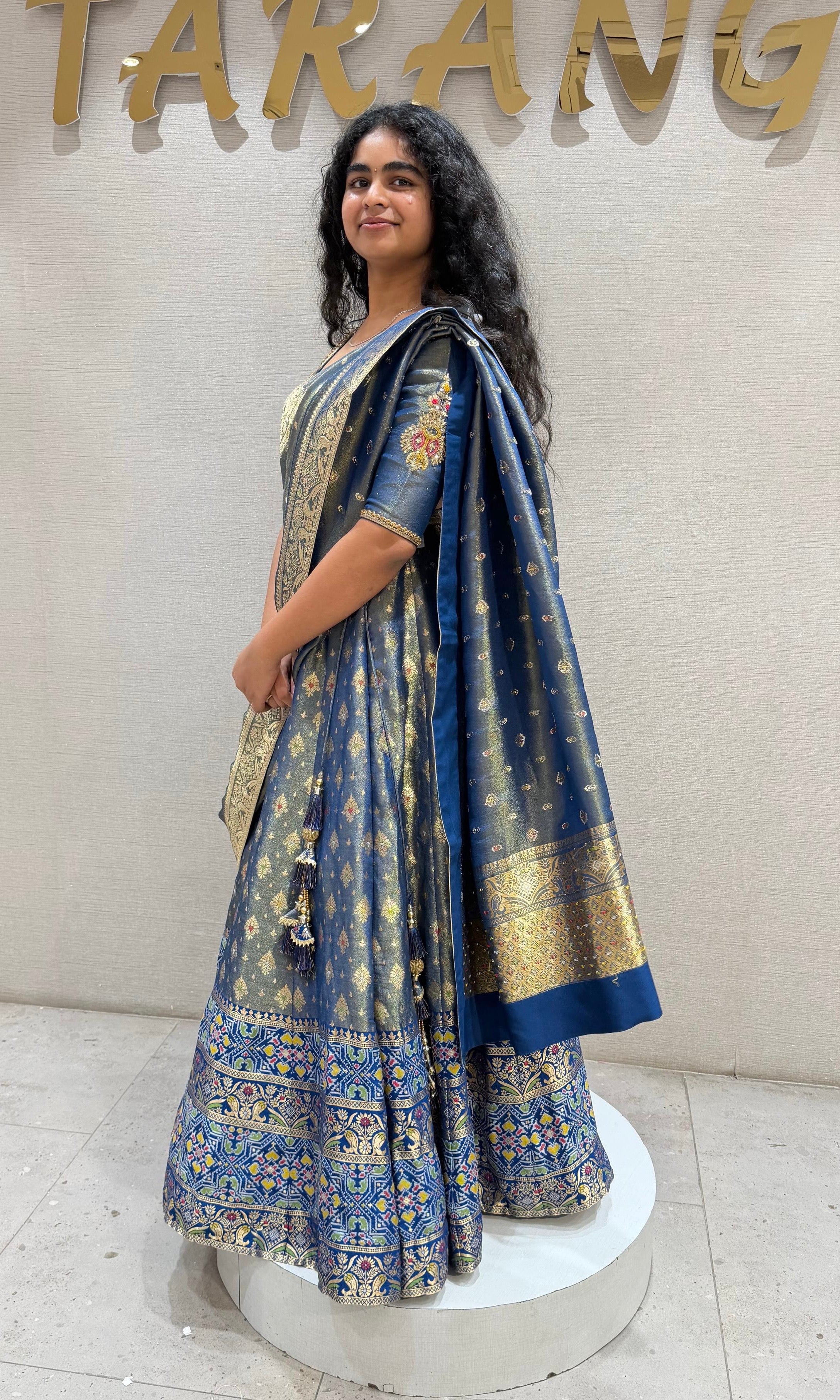 BLUE FLORAL BANARASI ETHNIC LEHENGA