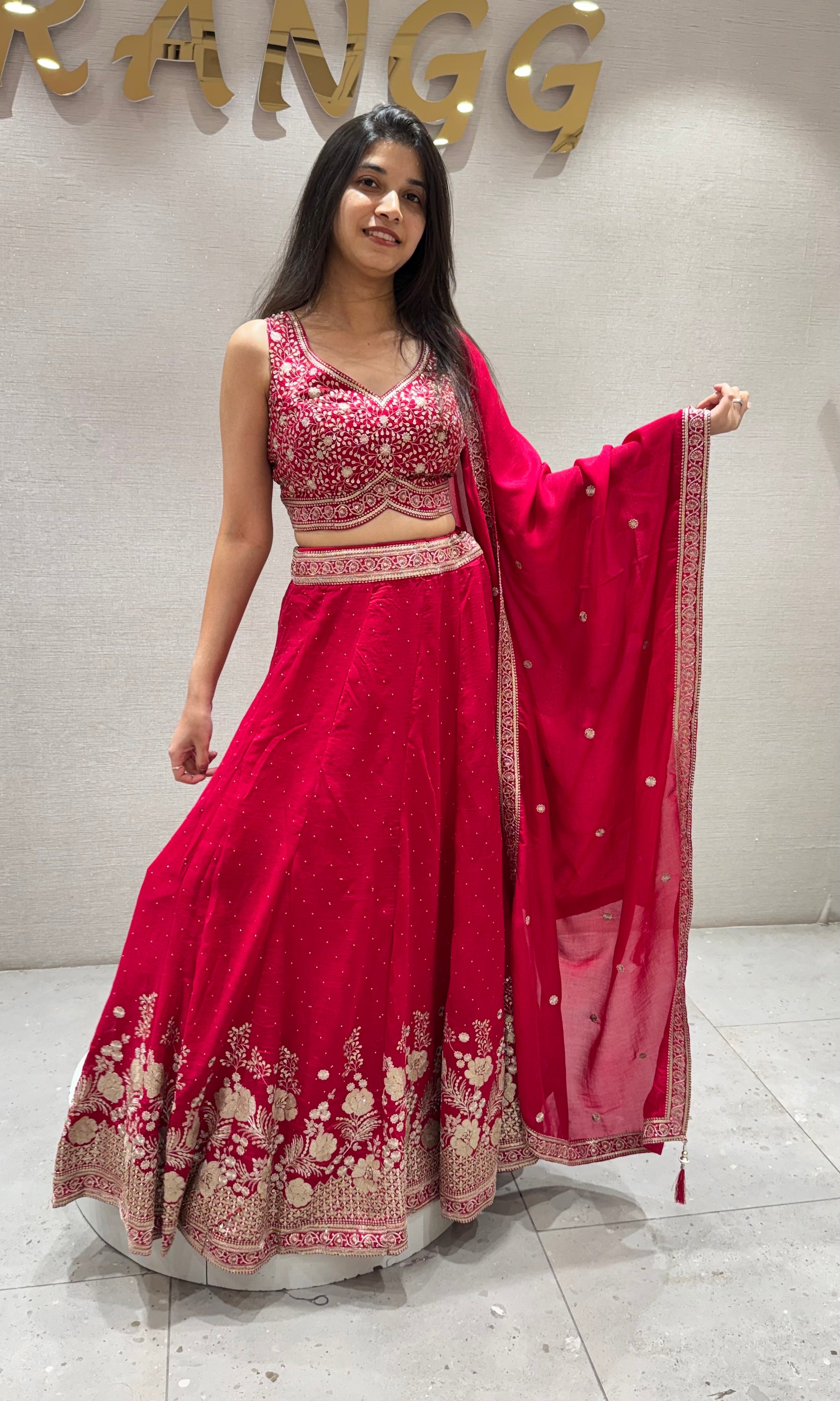 Rani Pink Lehenga Gold Embroidery