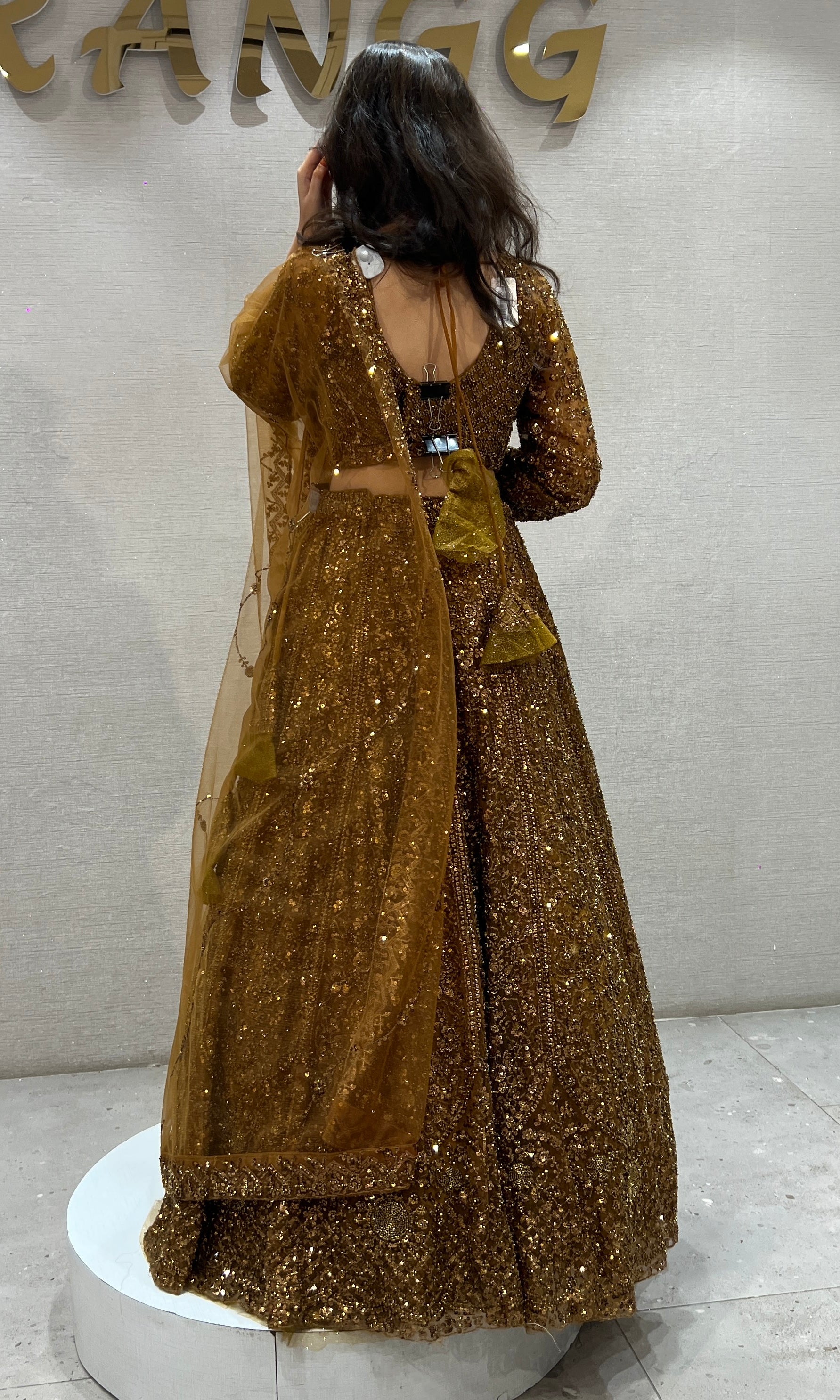Brown Gold Sequin Lehenga Set