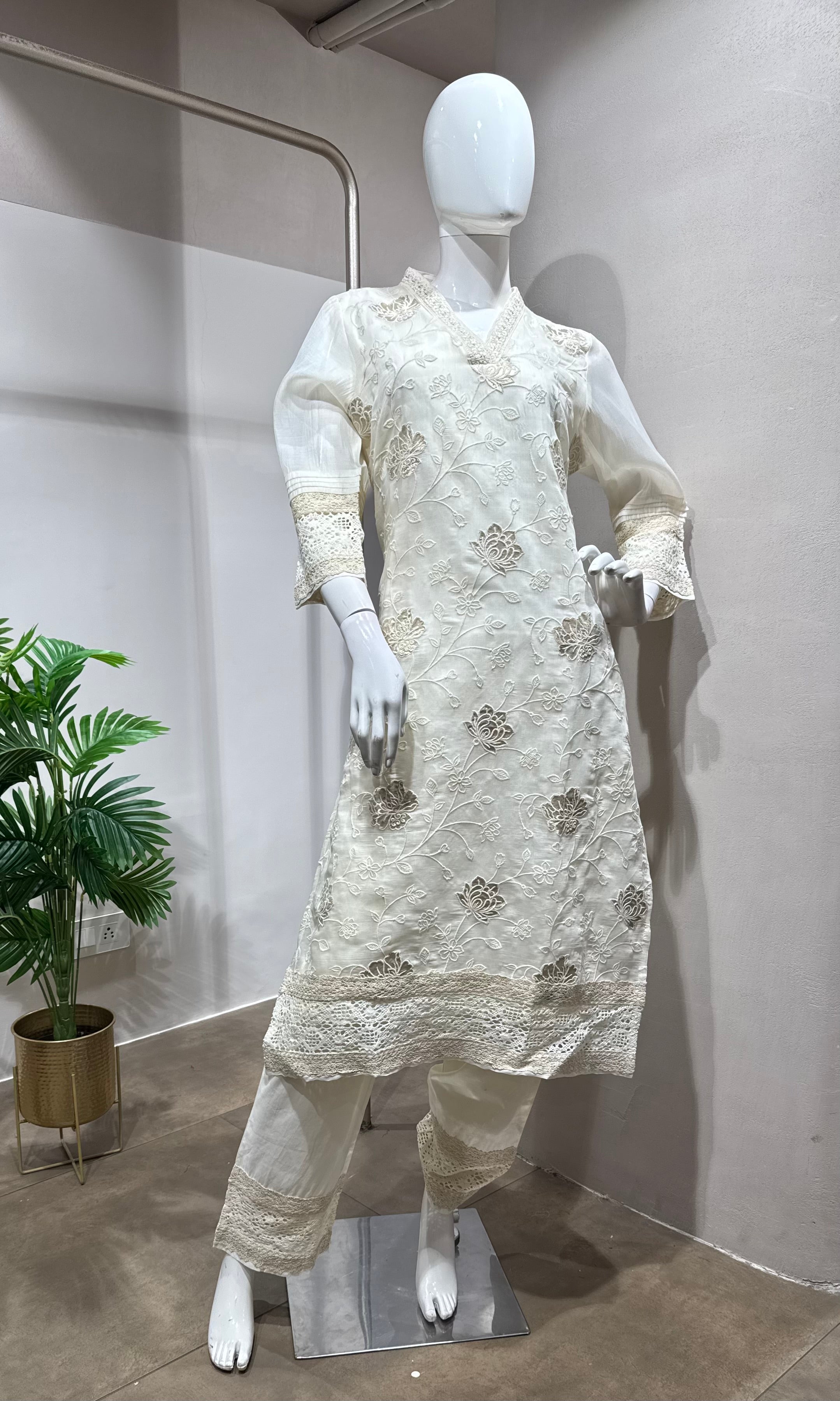 Mustard Cotton Chikankari KURTA Set