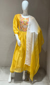 Yellow mul Chanderi  Anarkali kurta set