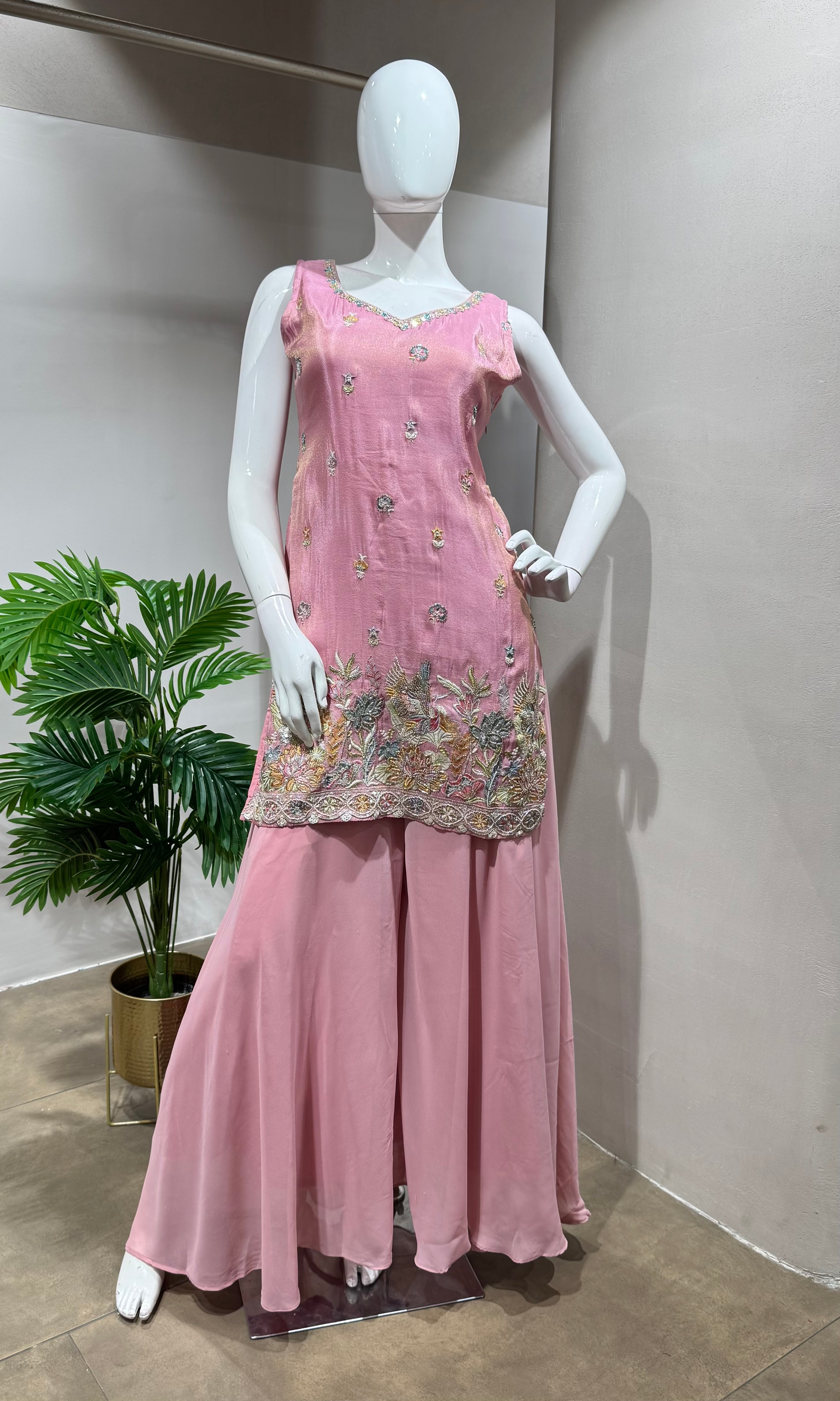BABY PINK Georgette Sharara set