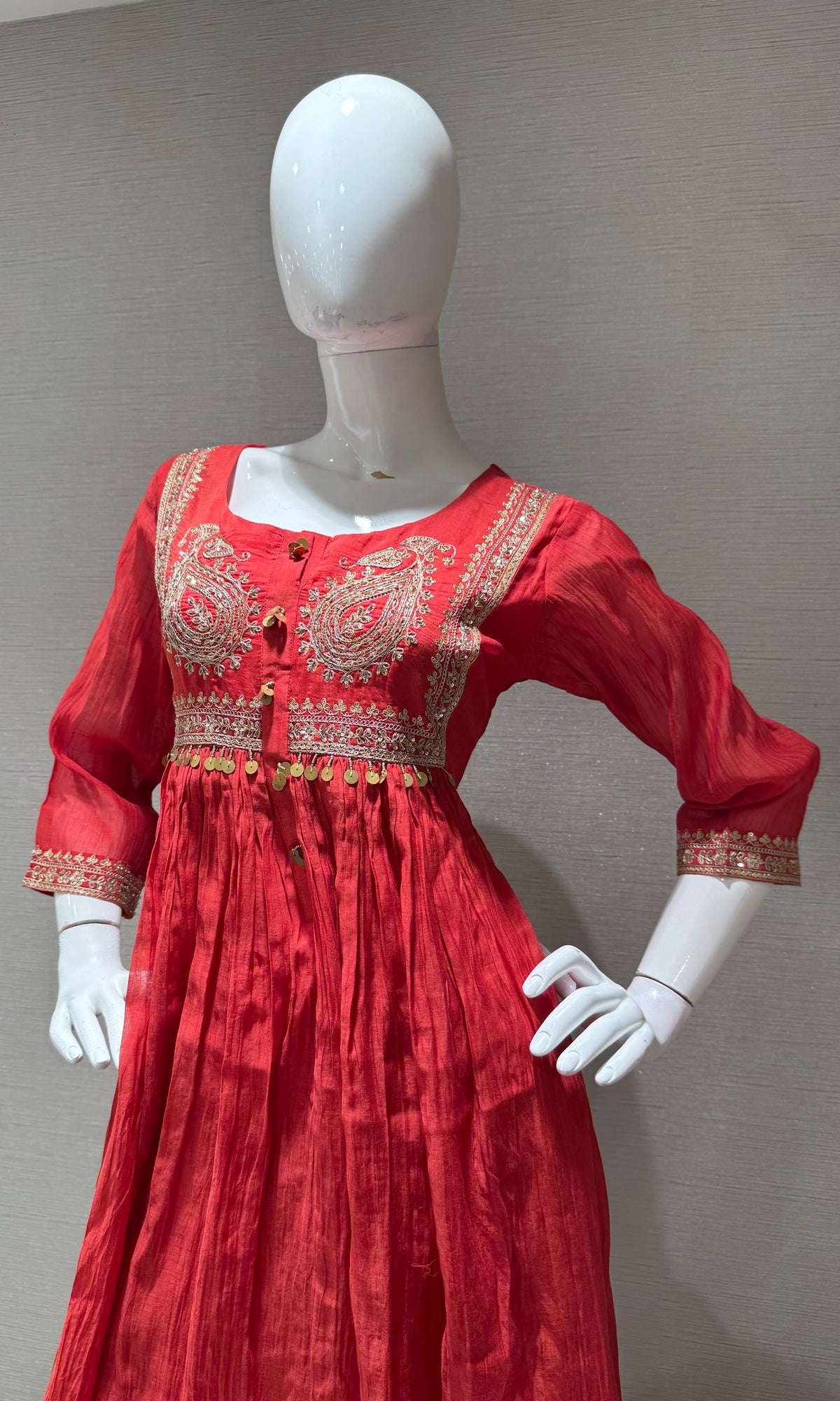 RUST COTTON ETHNIC A LINE KURTA SET WITH DUPATTA