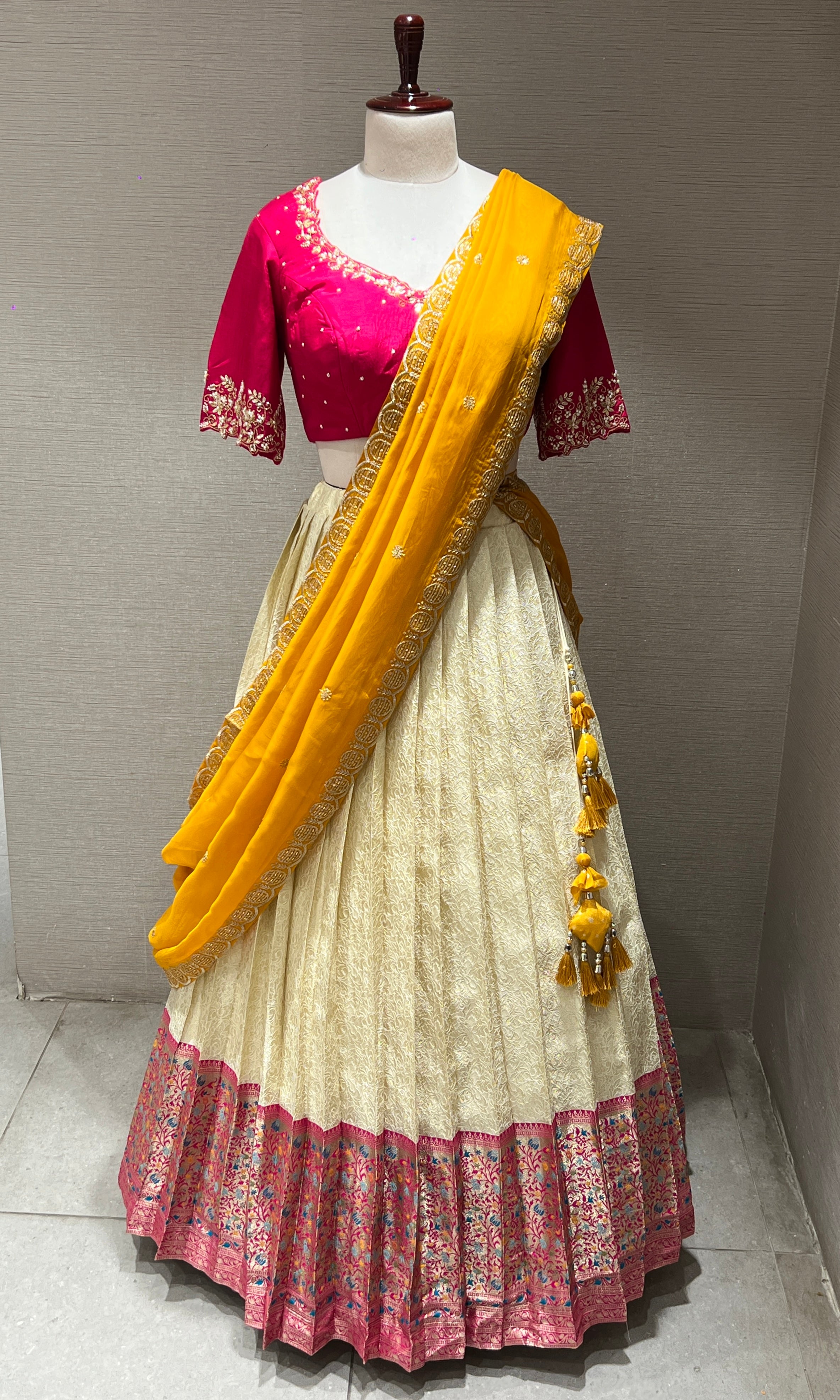 Cream and Pink Lehenga