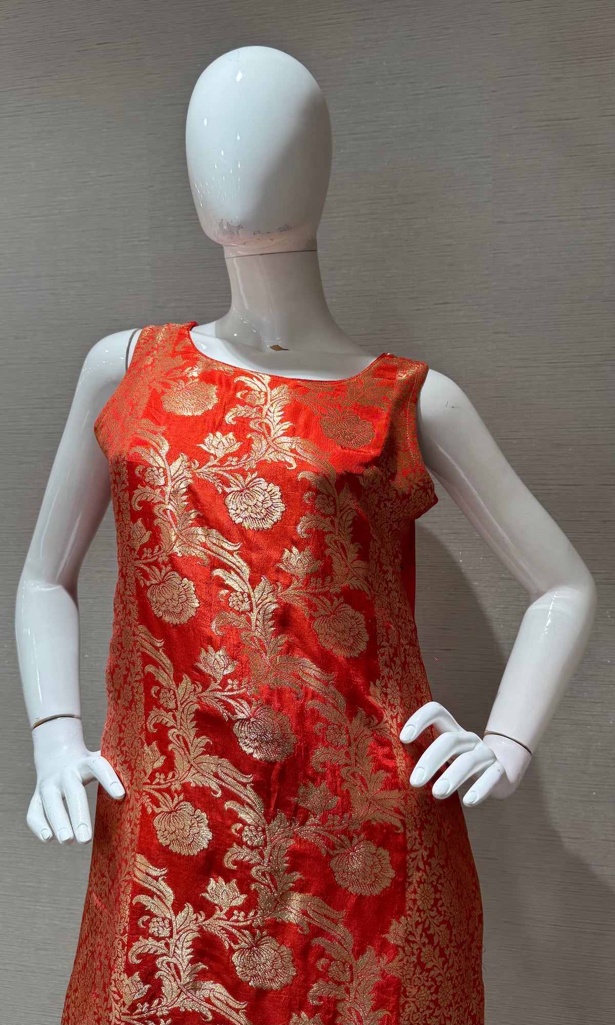 Orange Banarasi Silk Golden Floral Zari kurta set