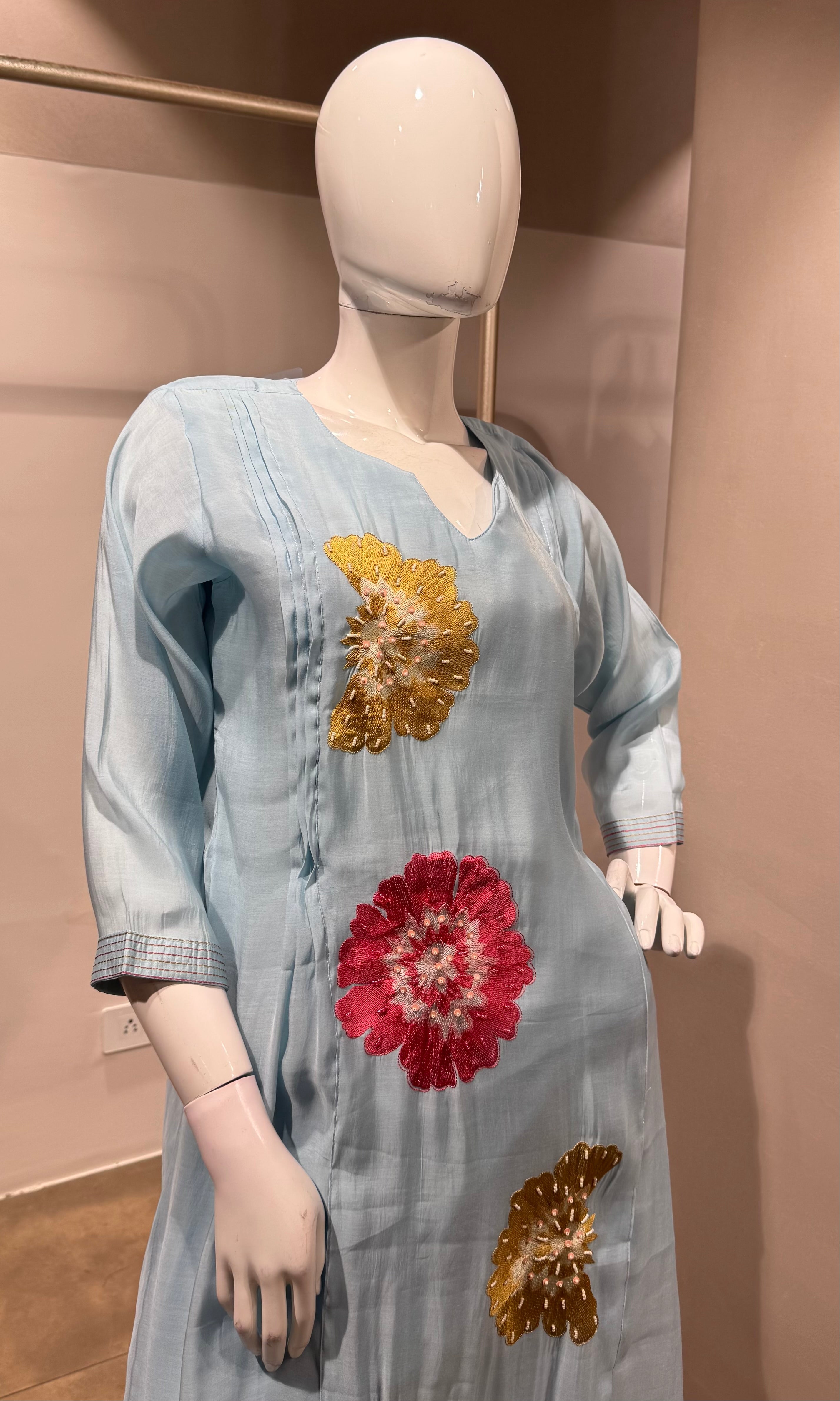 Sky Blue floral printed kurta set