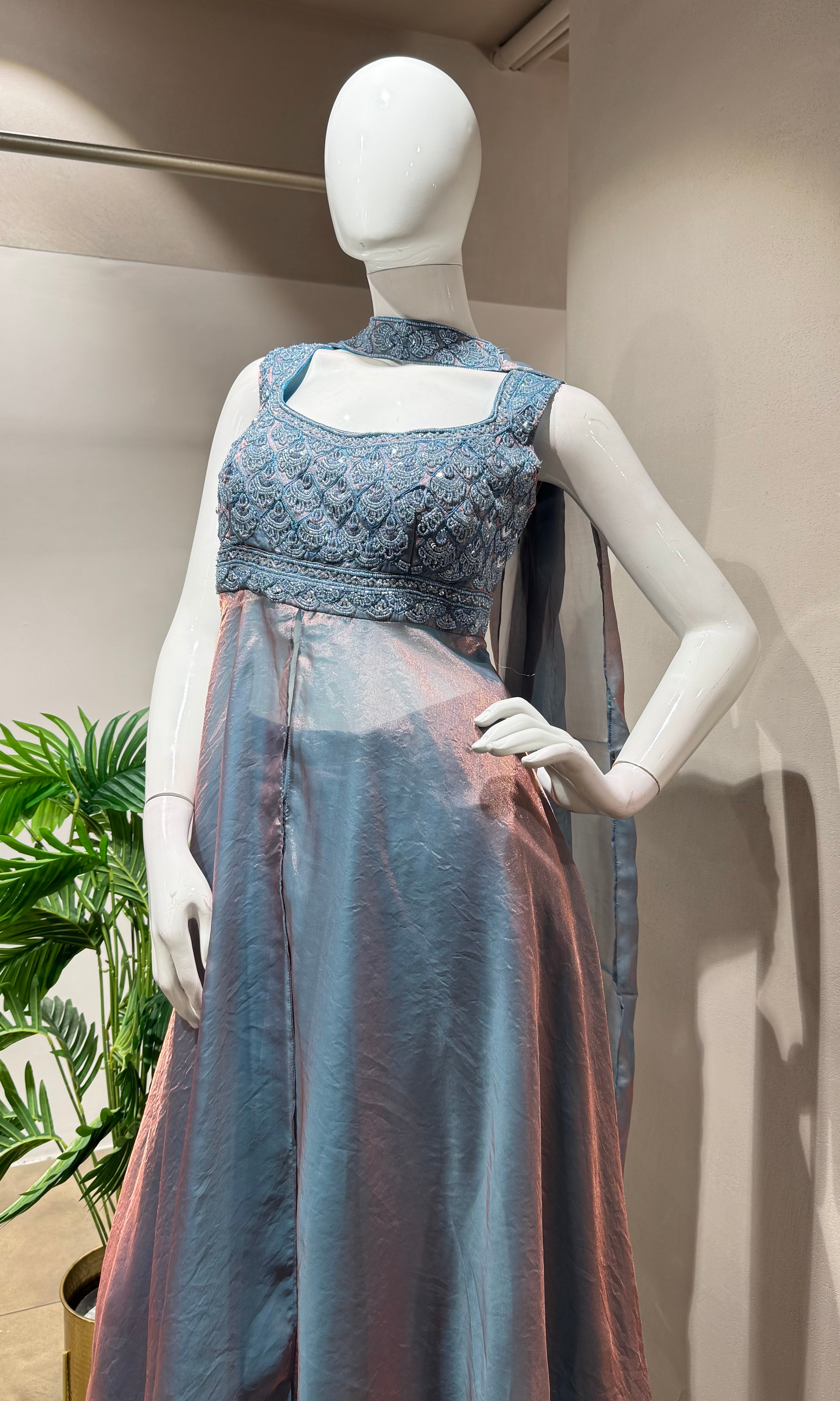 MIDNIGHT BLUE A LINE SHIMMER TISSUE PALAZZO SET